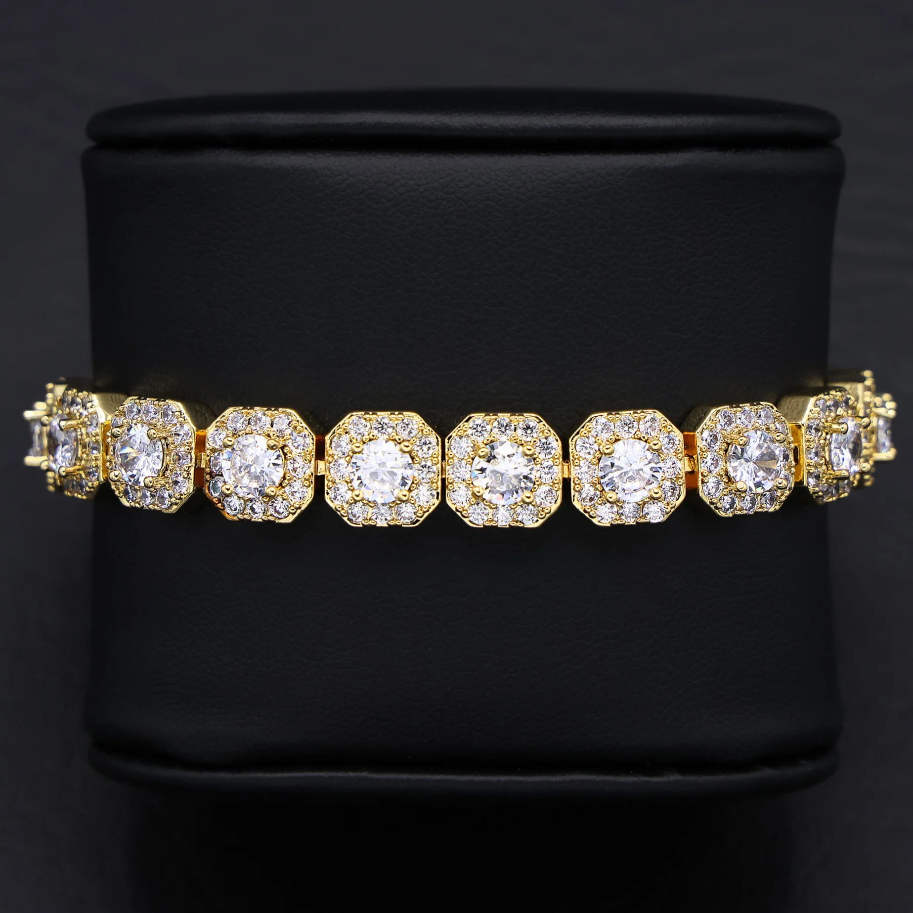 10mm Clustered Tennis Bracelet - Gold - Image 3