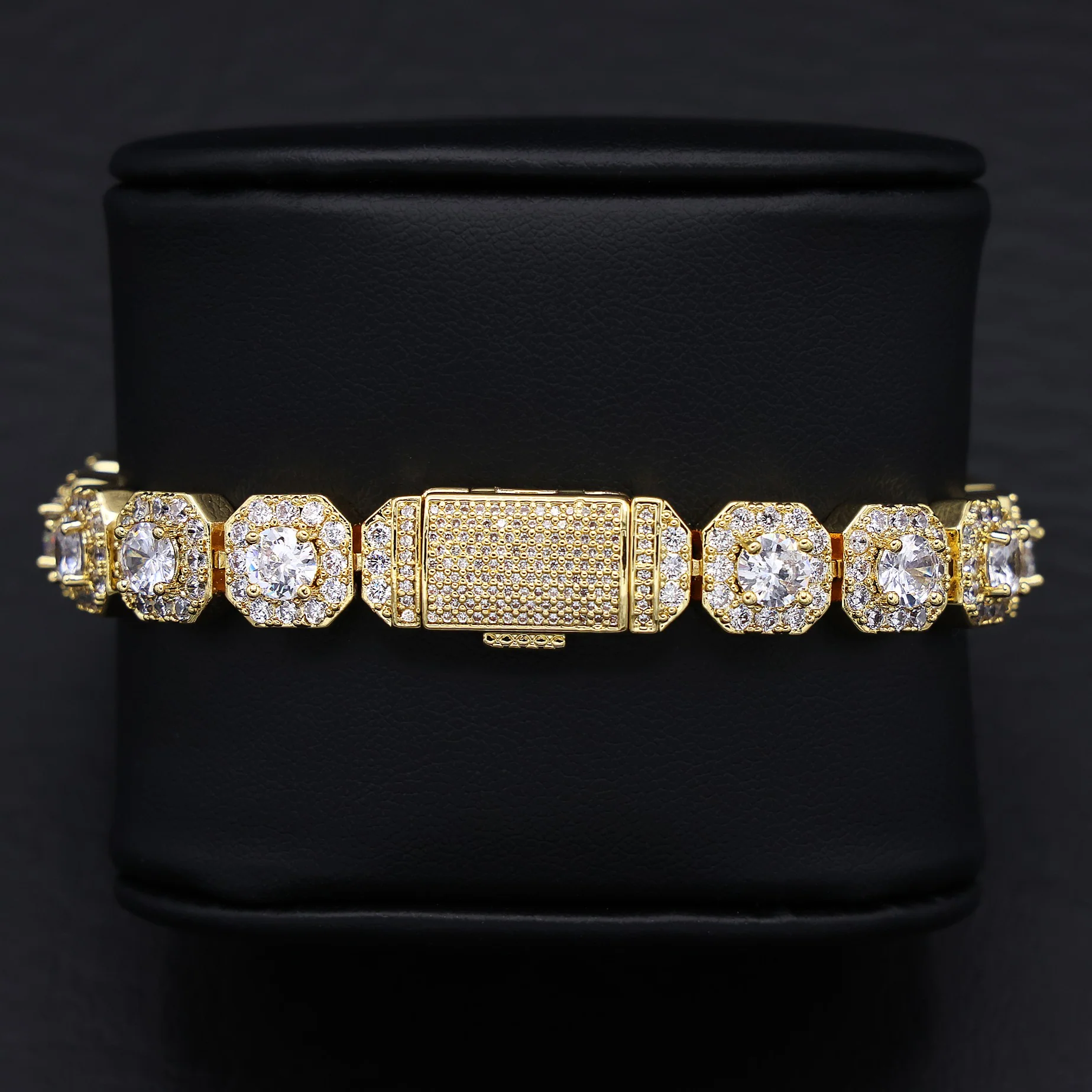 10mm Clustered Tennis Bracelet - Gold - Image 4