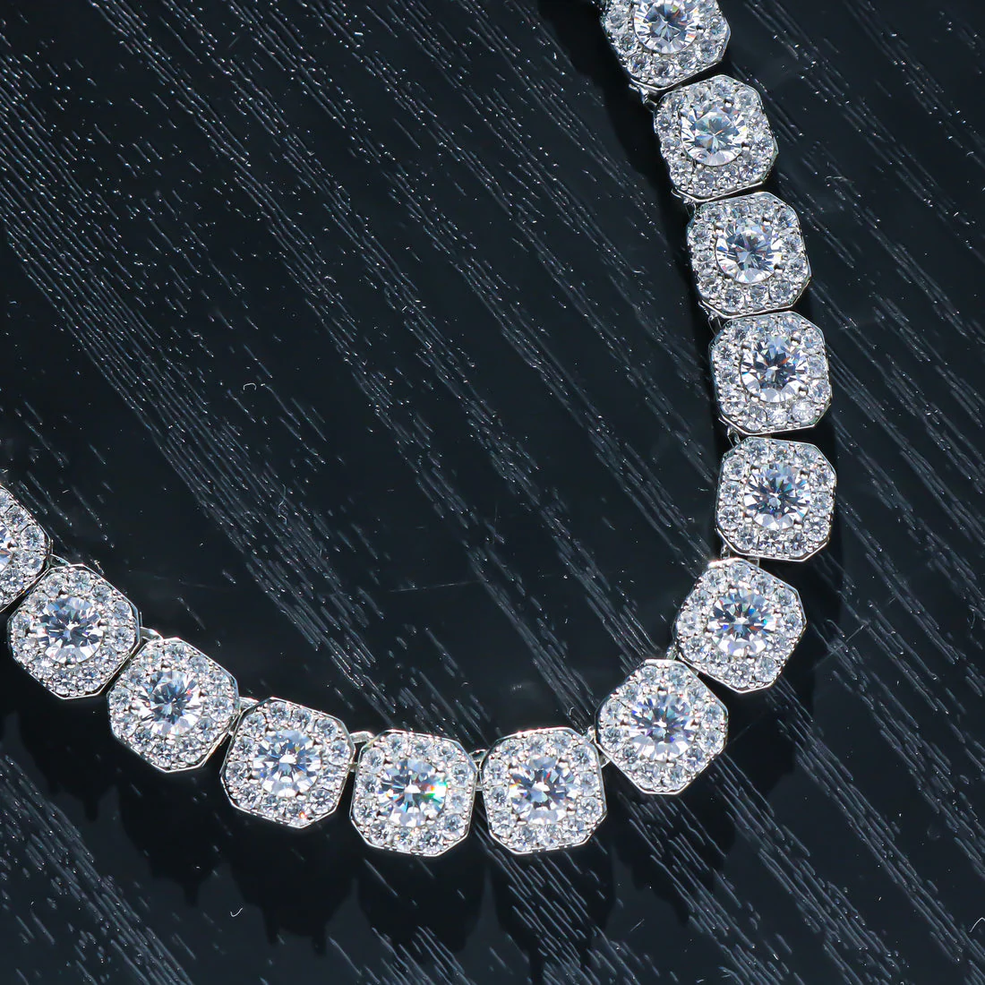 10mm Moissanite Clustered Tennis Chain - 925 Silver - Image 2