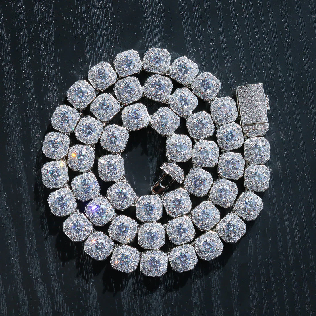 10mm Moissanite Clustered Tennis Chain - 925 Silver - Image 3