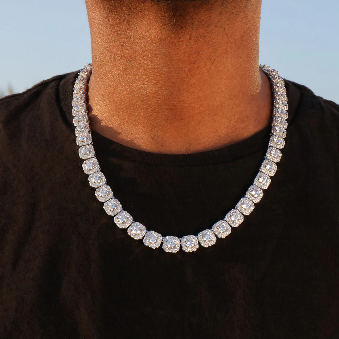 10mm Moissanite Clustered Tennis Chain - 925 Silver - Image 4