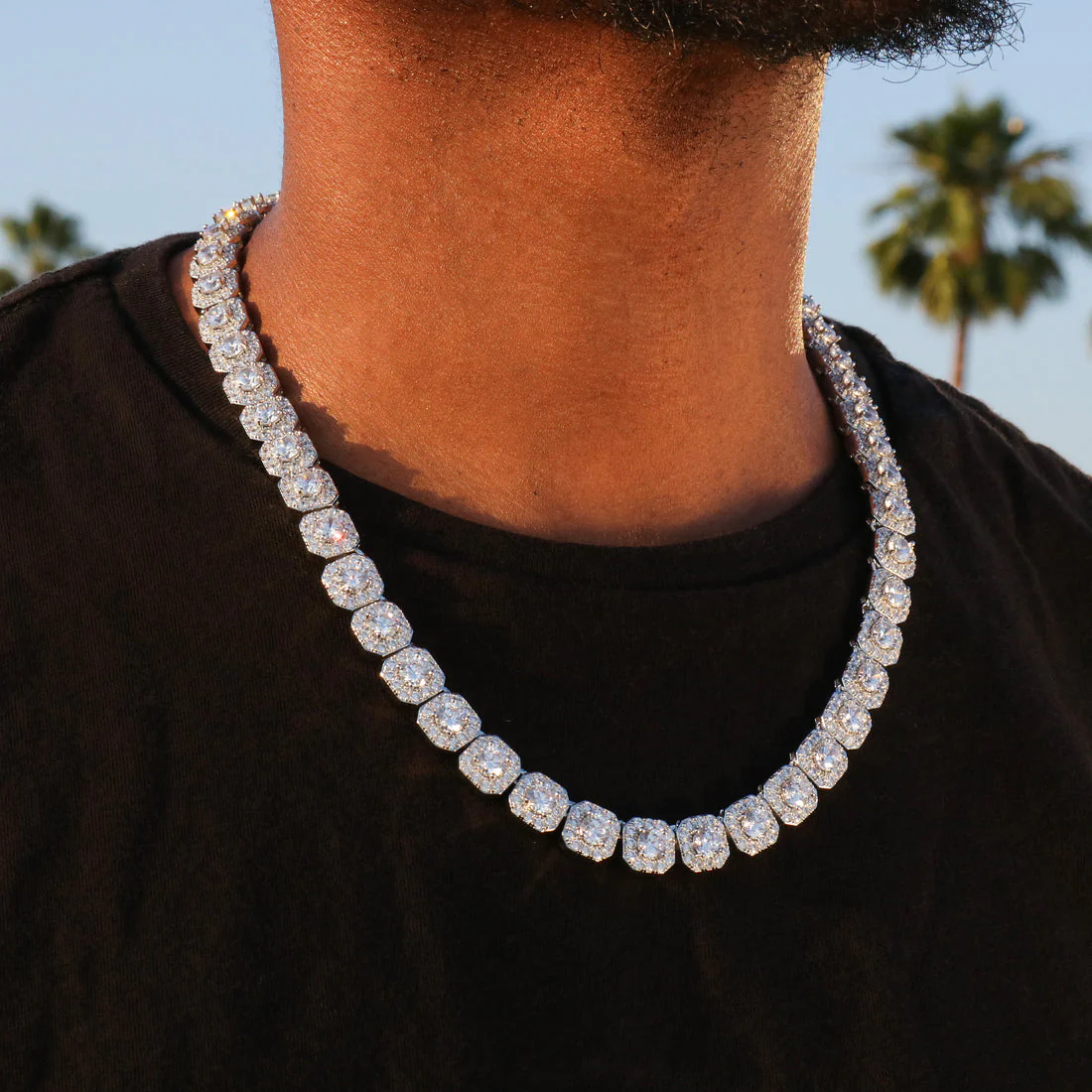 10mm Moissanite Clustered Tennis Chain - 925 Silver - Image 5