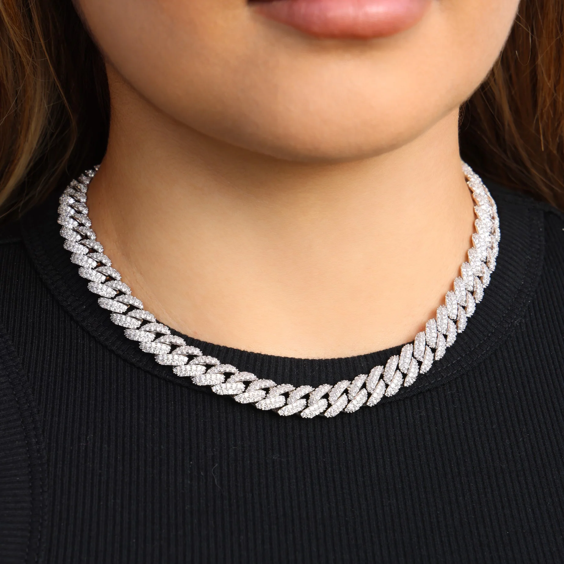 10mm Moissanite Cuban Necklace - 925 Silver - Image 3