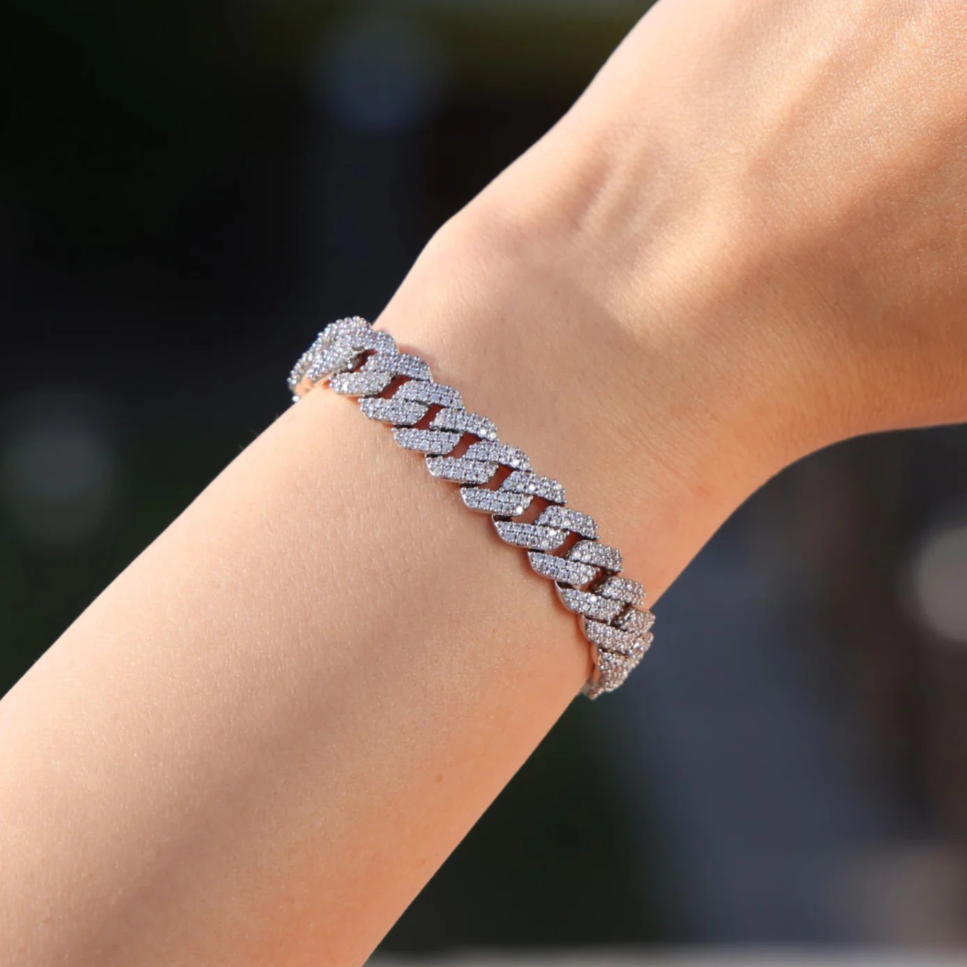 10mm Moissanite Prong Link Cuban Bracelet - 925 Silver - Image 3