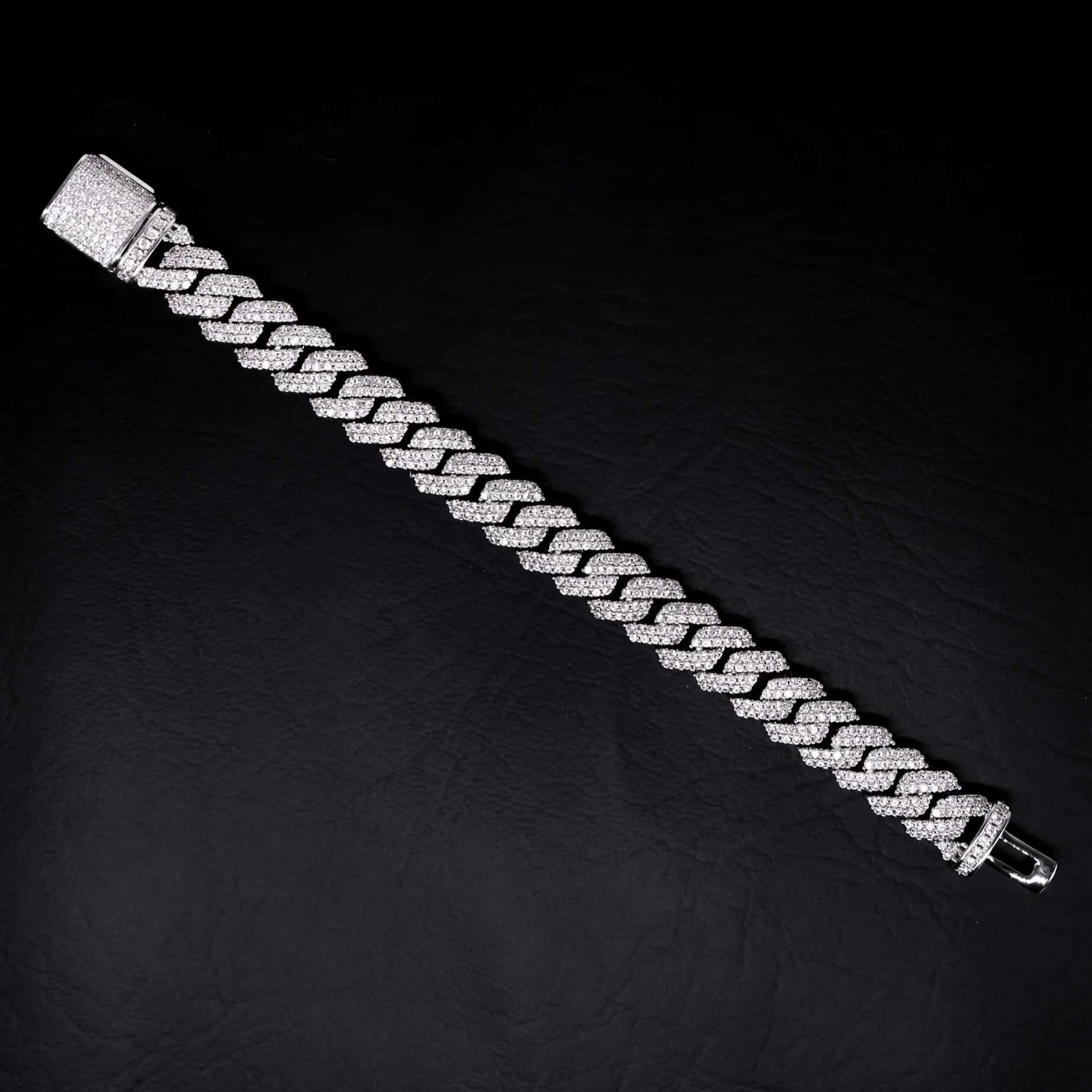 10mm Moissanite Prong Link Cuban Bracelet - 925 Silver - Image 4