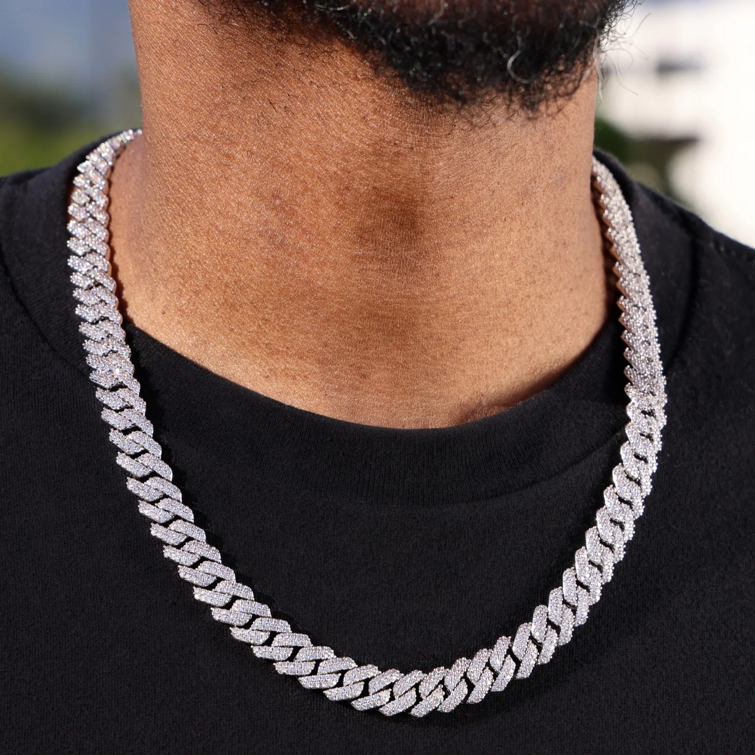 10mm Moissanite Prong Link Cuban Chain - 925 Silver