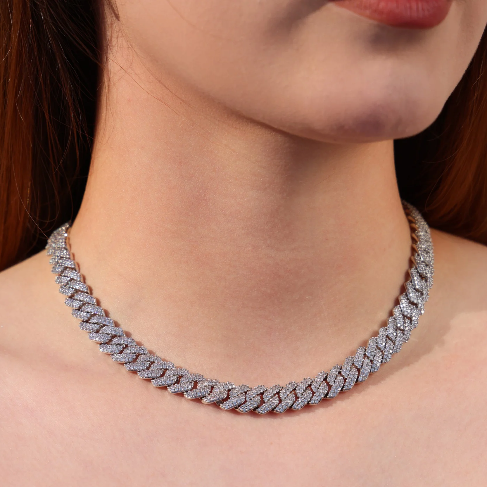 10mm Moissanite Prong Link Cuban Necklace - 925 Silver - Image 2