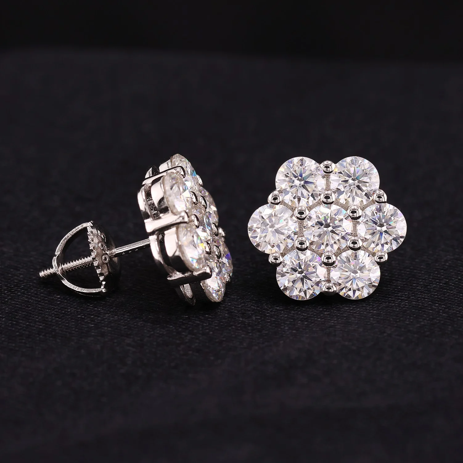 12mm Iced out Moissanite Flower Stud Earrings - 925 - Image 2