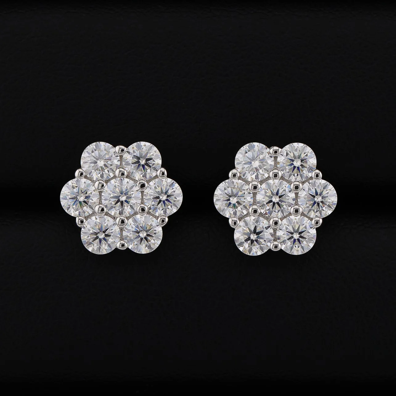 12mm Iced out Moissanite Flower Stud Earrings - 925