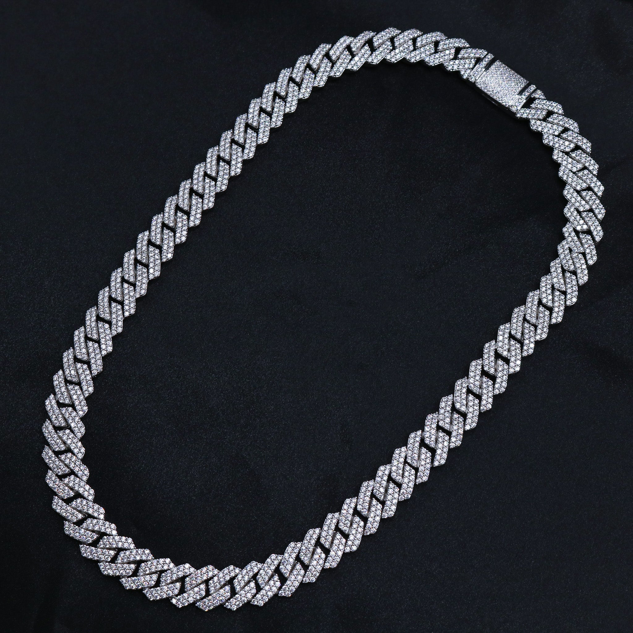13mm Diamond Prong link Cuban Chain - White Gold - Image 3