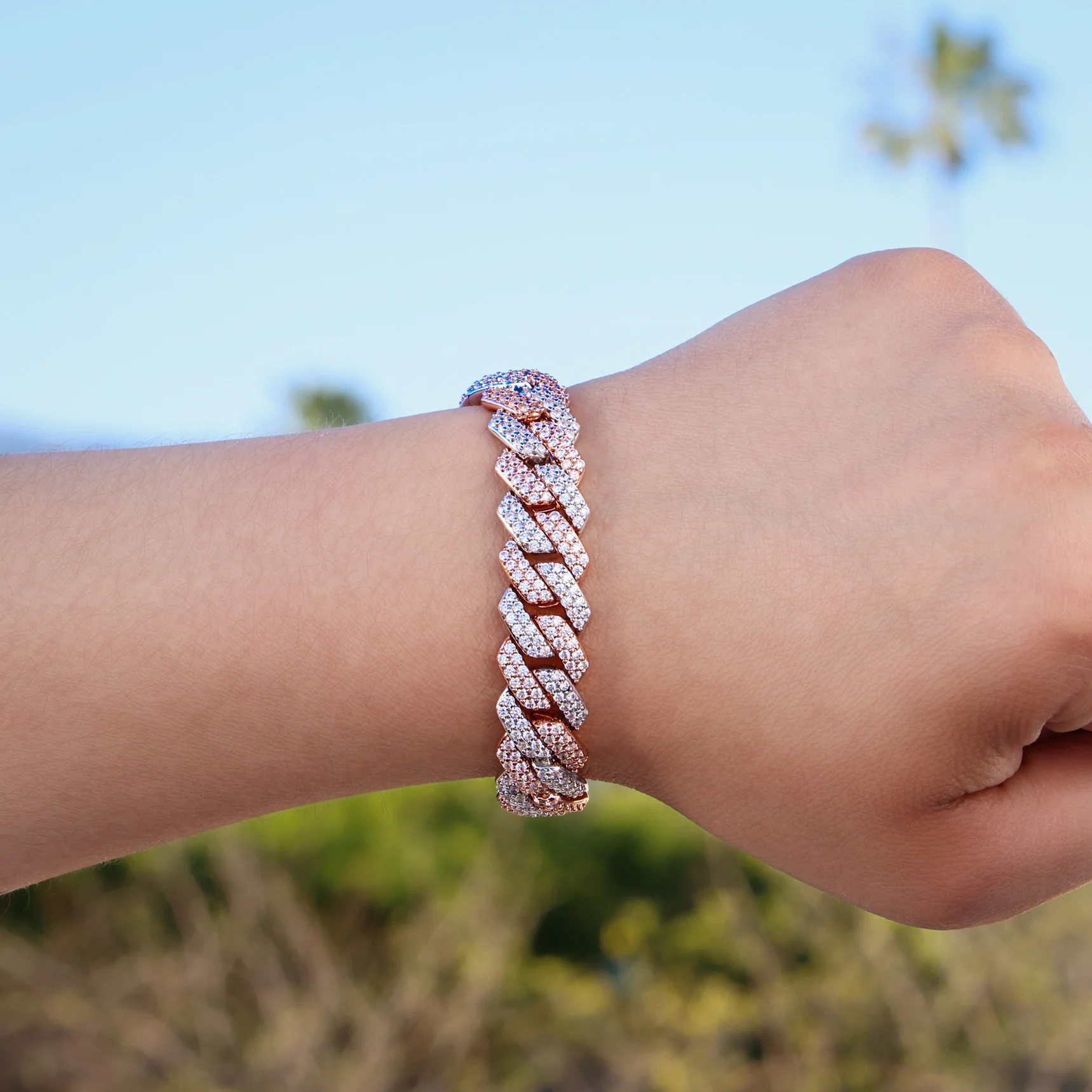 13mm Diamond Prong Link Bracelet - 2 Tone - Image 2