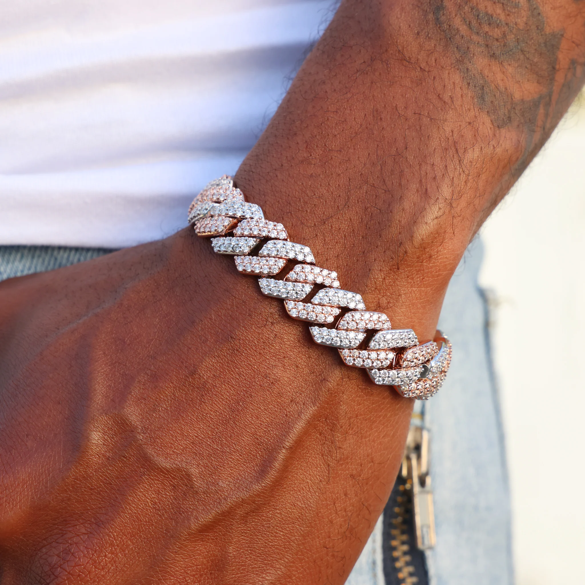 13mm Diamond Prong Link Bracelet - 2 Tone - Image 3