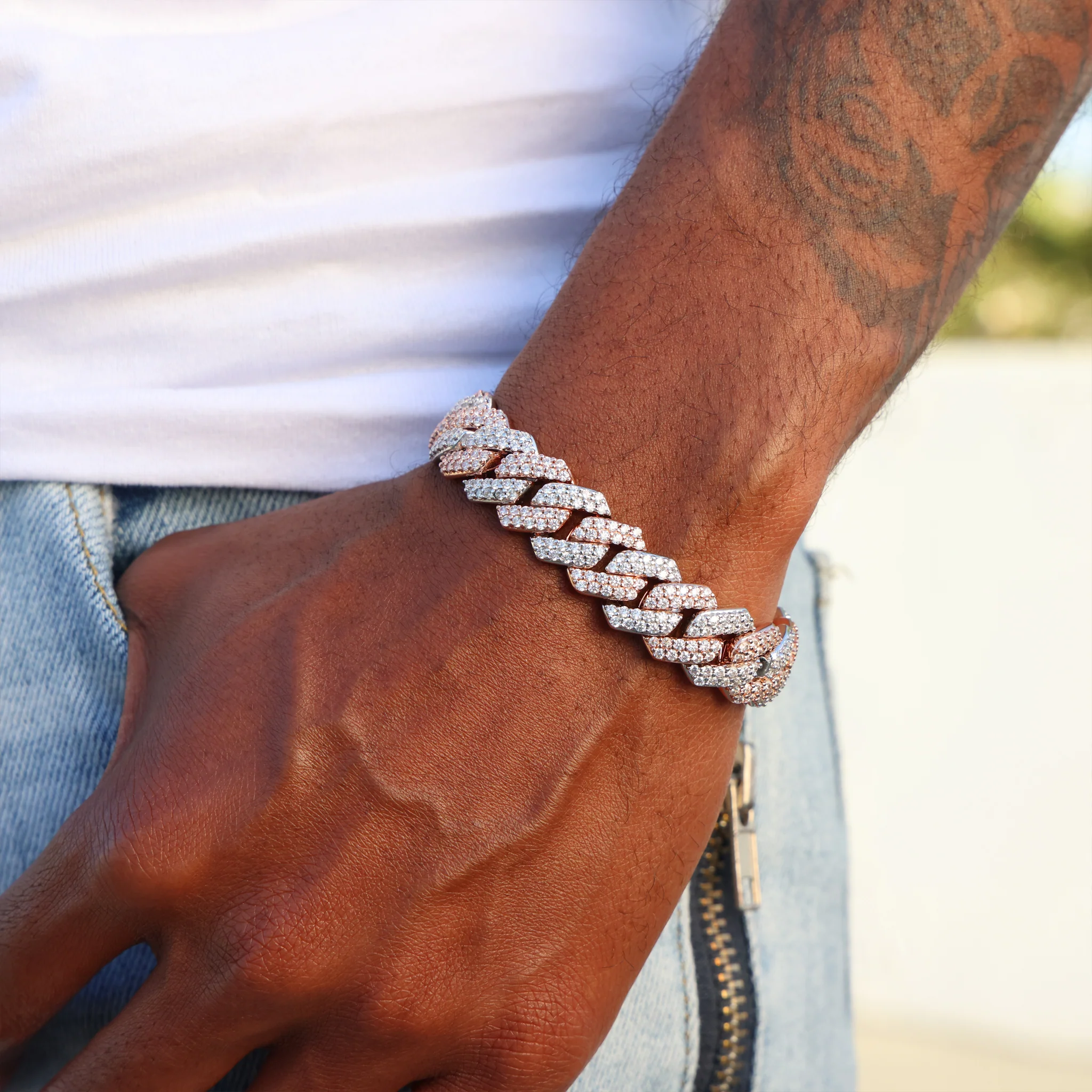 13mm Diamond Prong Link Bracelet - 2 Tone - Image 4
