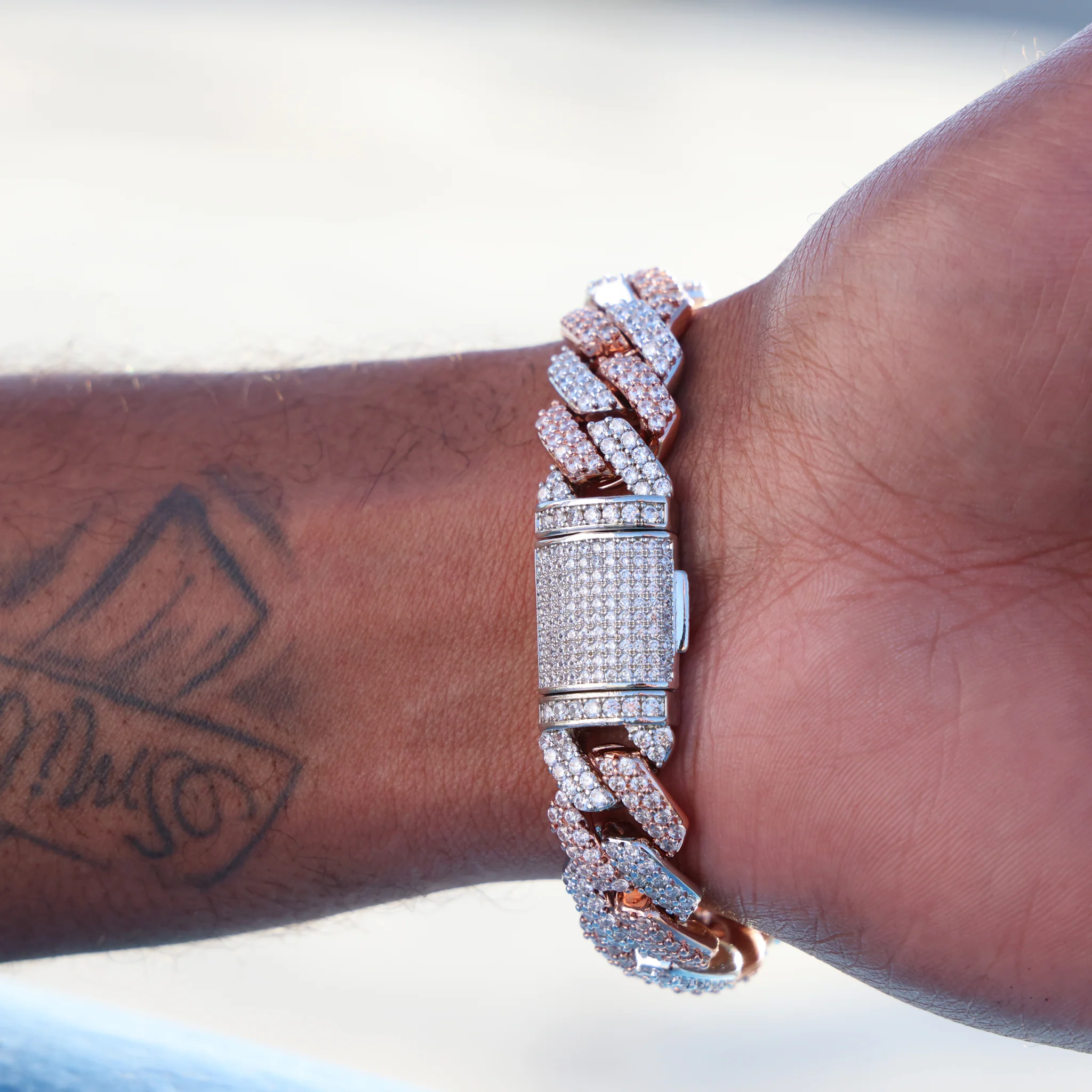13mm Diamond Prong Link Bracelet - 2 Tone - Image 5