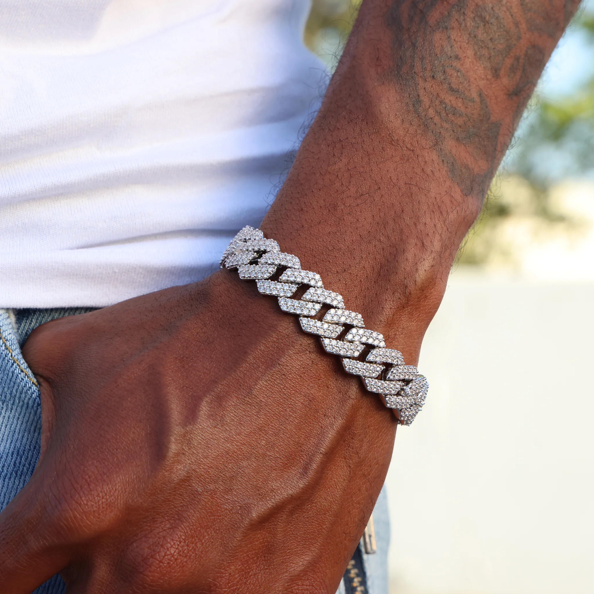 13mm Diamond Prong Link Bracelet - 925 Silver - Image 2