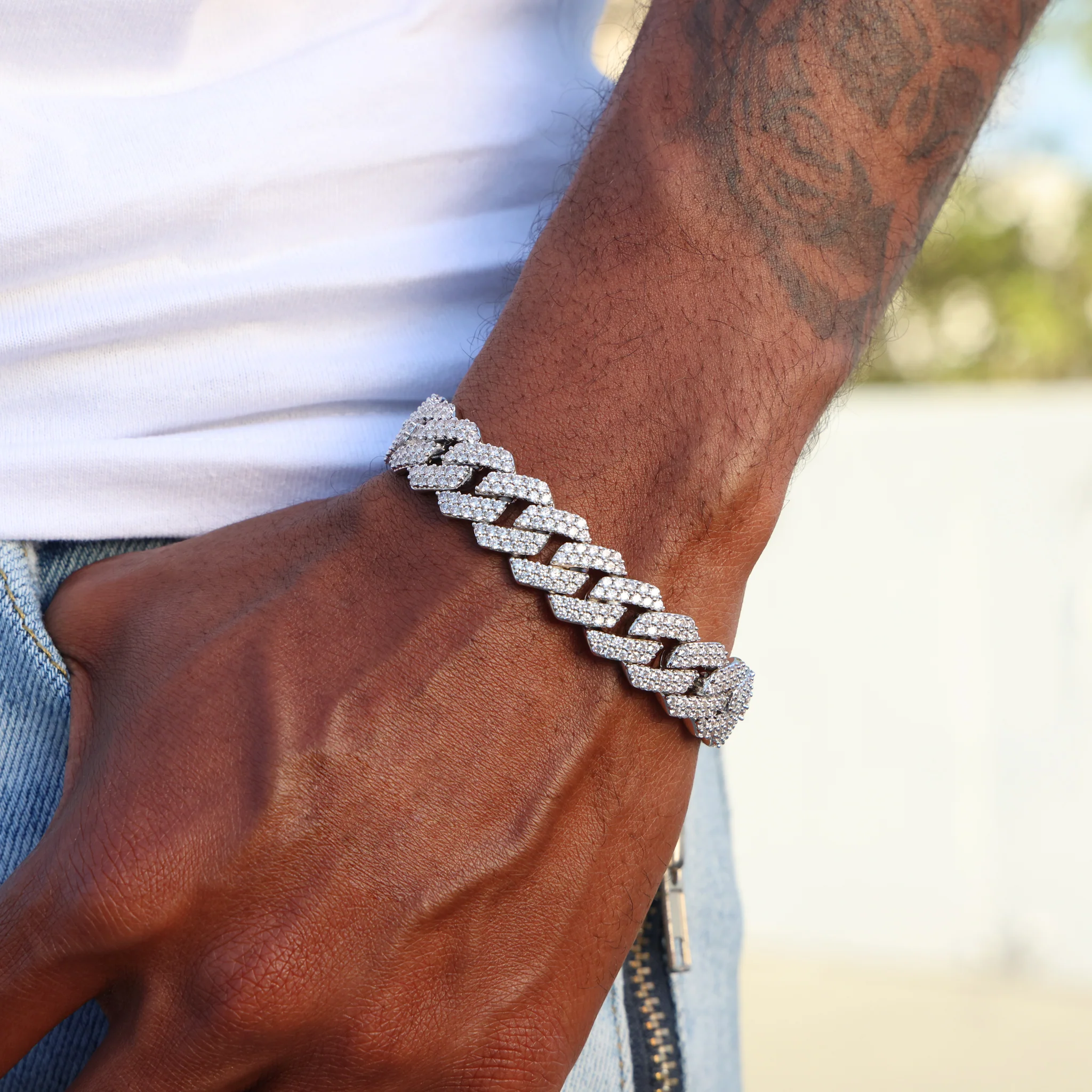 13mm Diamond Prong Link Bracelet - 925 Silver - Image 3
