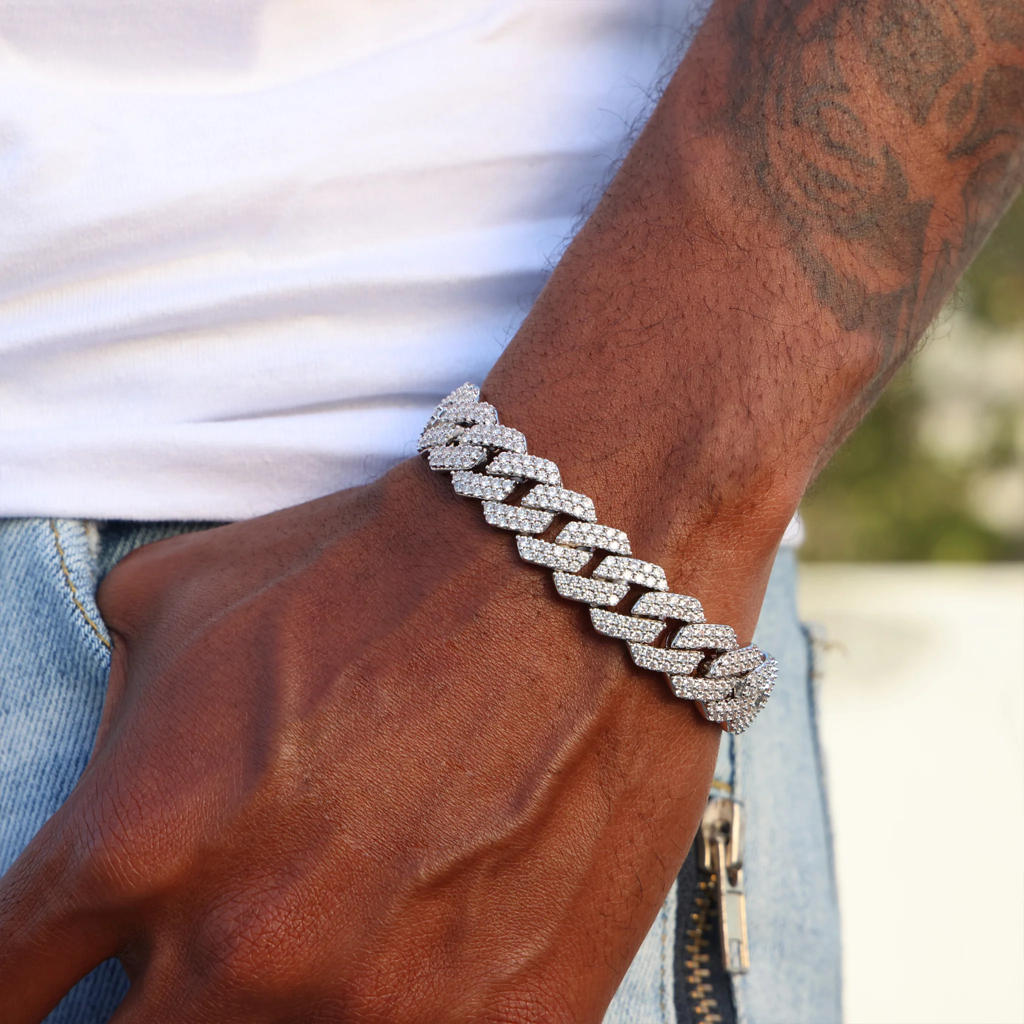 13mm Diamond Prong Link Bracelet - 925 Silver - Image 4
