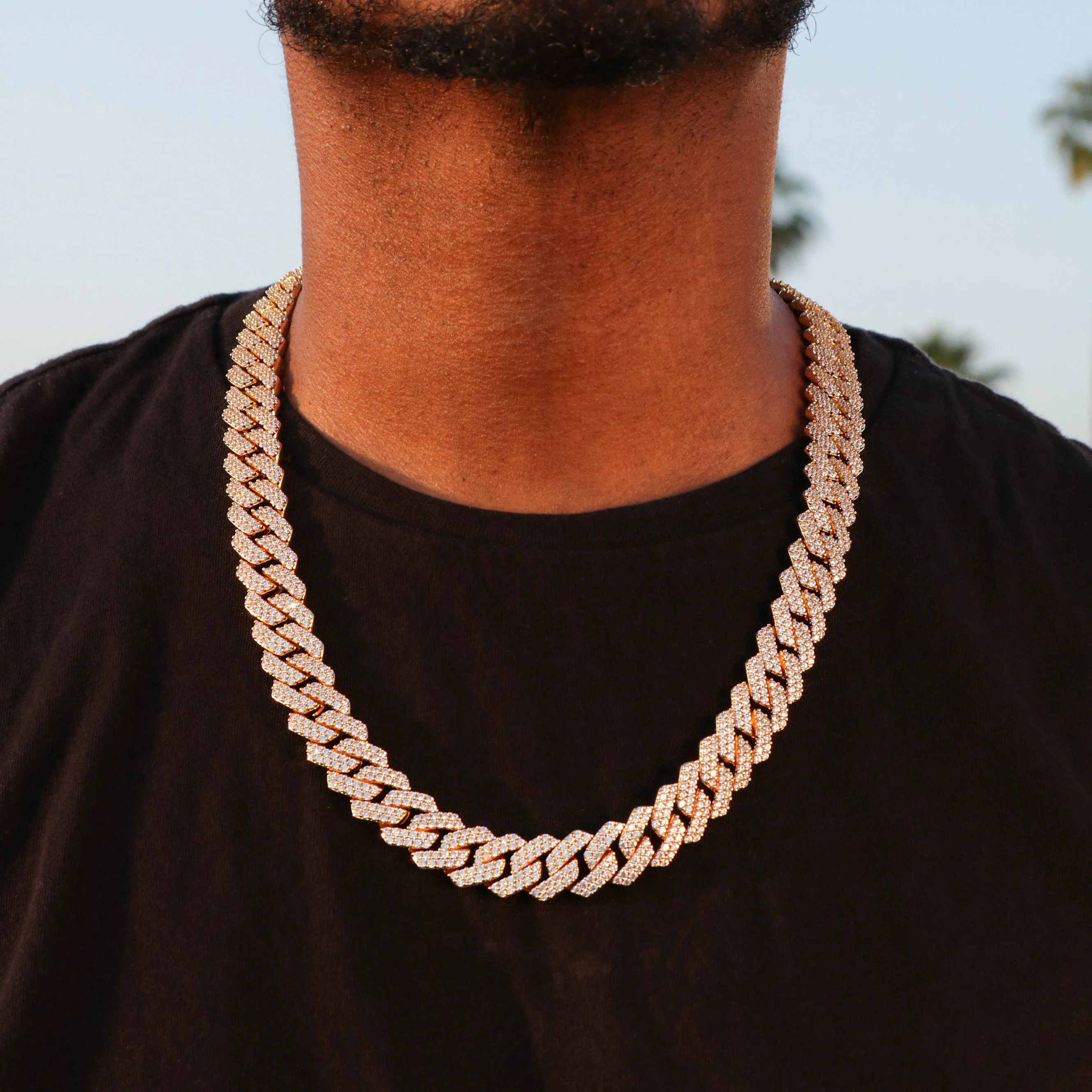 13mm Moissanite Prong Link Chain - Gold over 925 Silver - Image 2