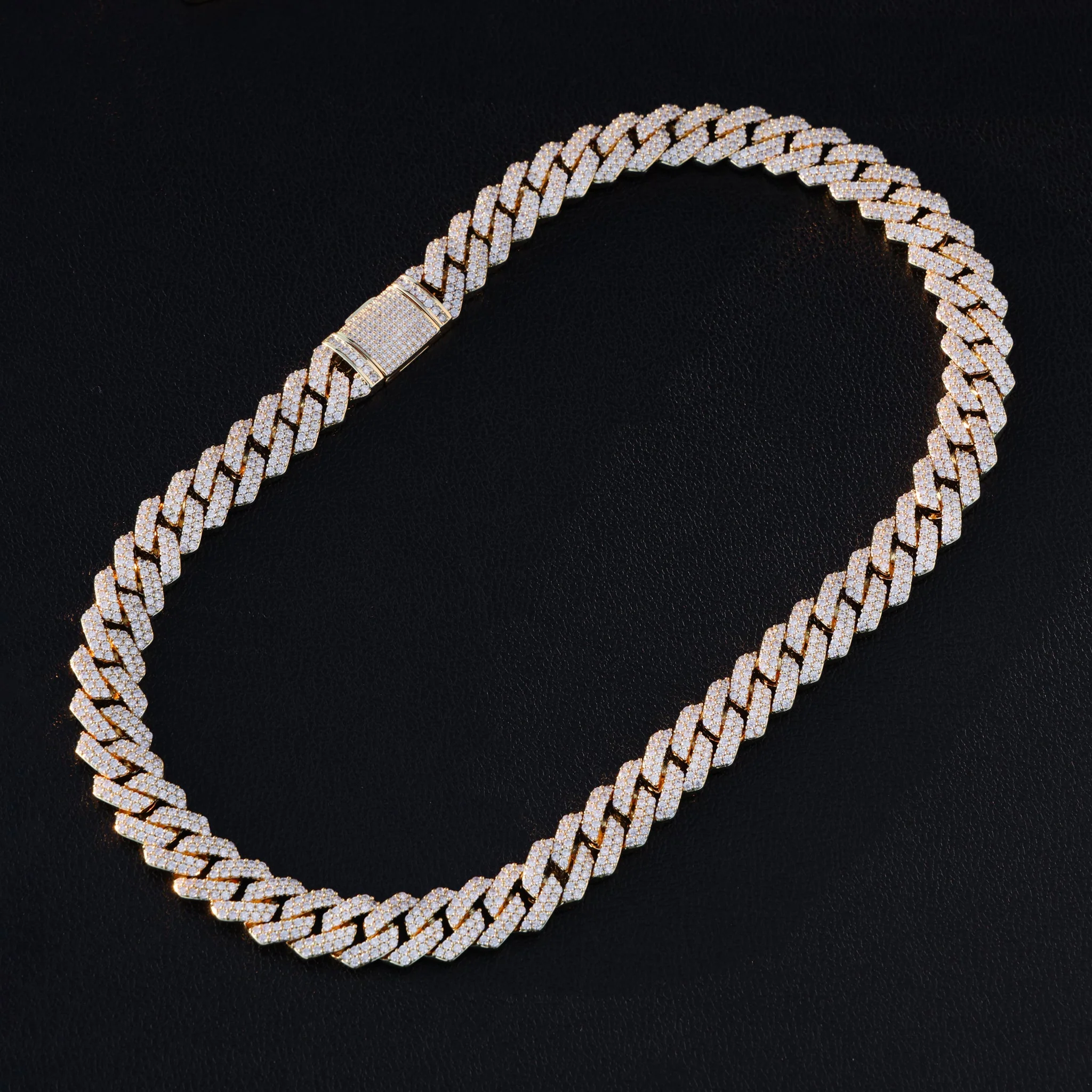 13mm Moissanite Prong Link Chain - Gold over 925 Silver - Image 3