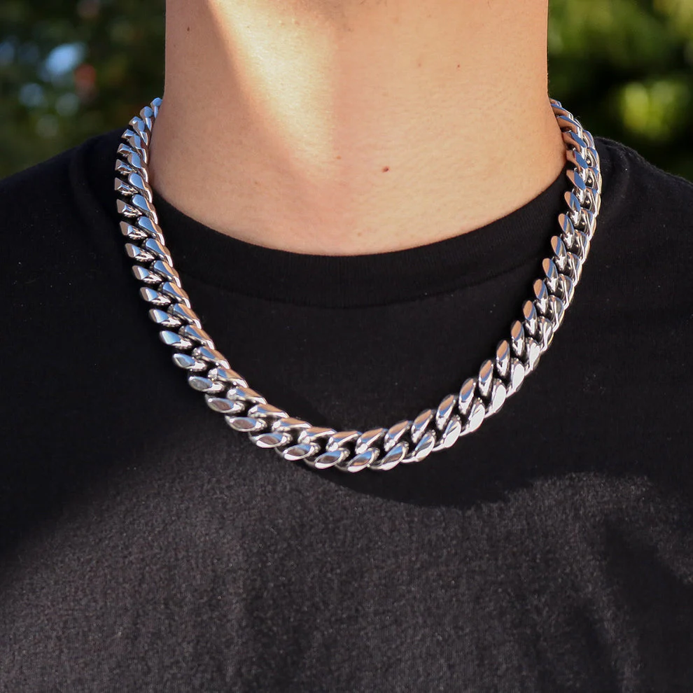 14mm Miami Cuban with the Iced Out Clasp Chain - Premium 316L Stainless - Image 3