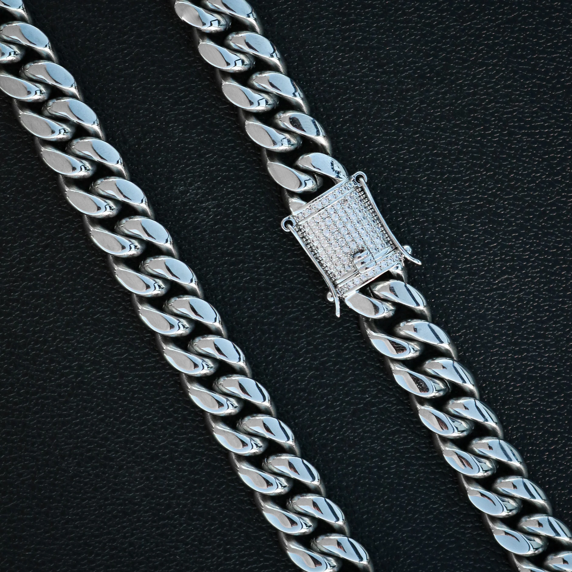 14mm Miami Cuban with the Iced Out Clasp Chain - Premium 316L Stainless - Image 4