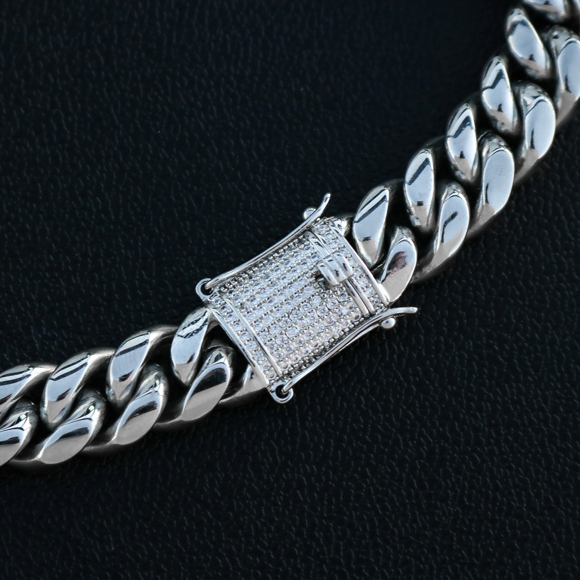 14mm Miami Cuban with the Iced Out Clasp Chain - Premium 316L Stainless - Image 6