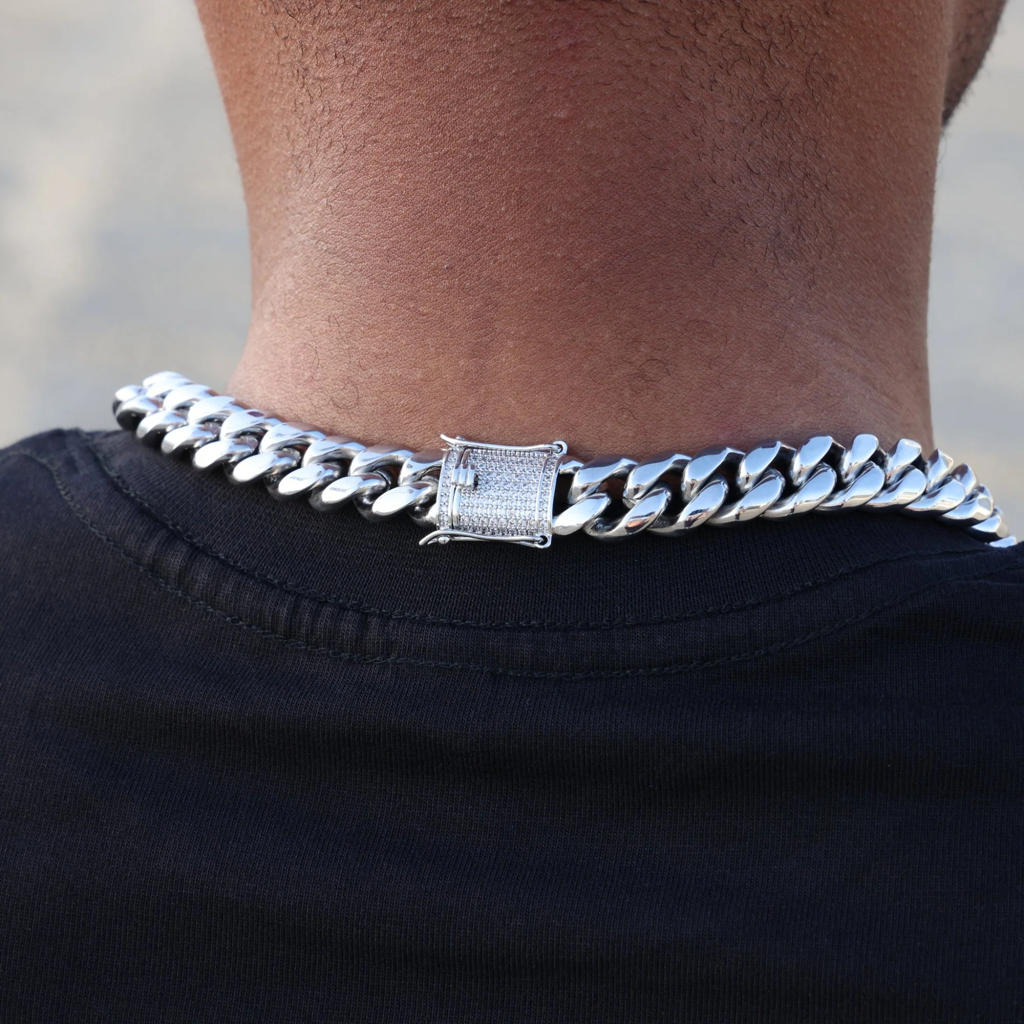 14mm Miami Cuban with the Iced Out Clasp Chain - Premium 316L Stainless - Image 8