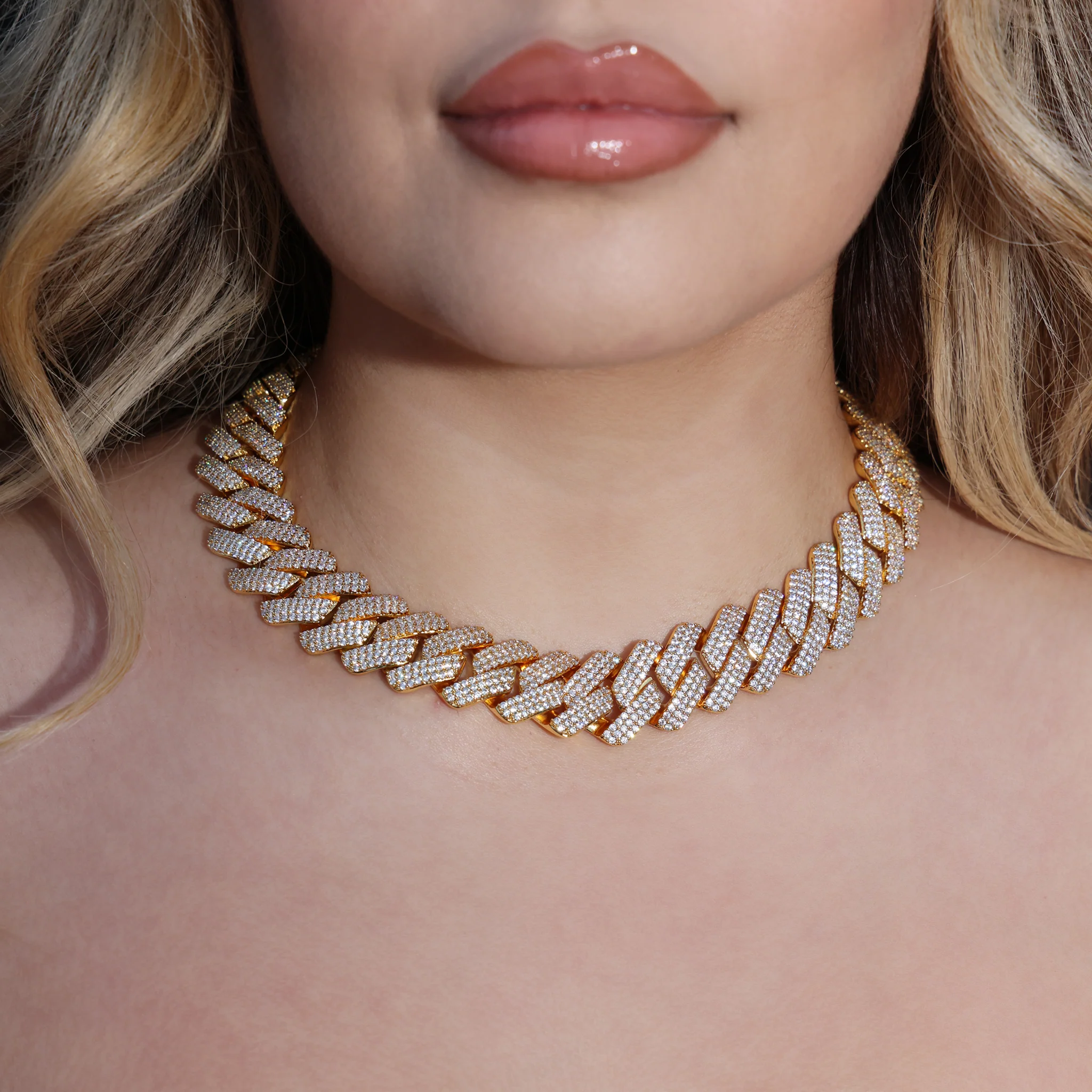19mm Diamond Prong Link Cuban Necklace - Gold - Image 2
