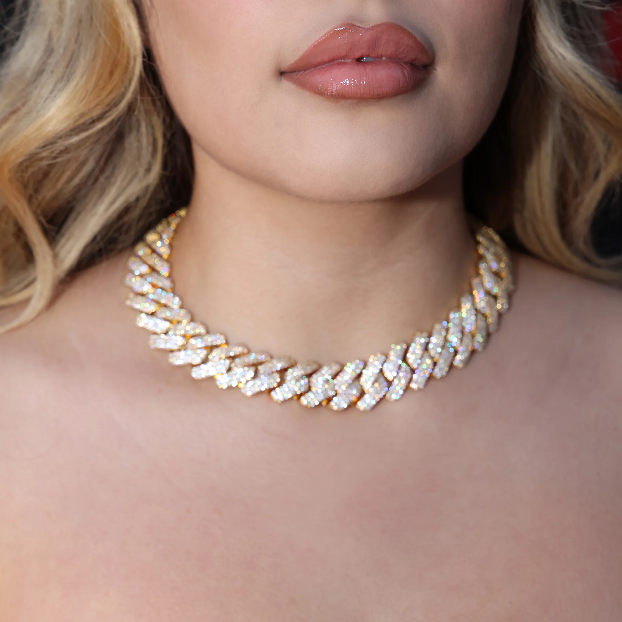 19mm Diamond Prong Link Cuban Necklace - Gold - Image 3
