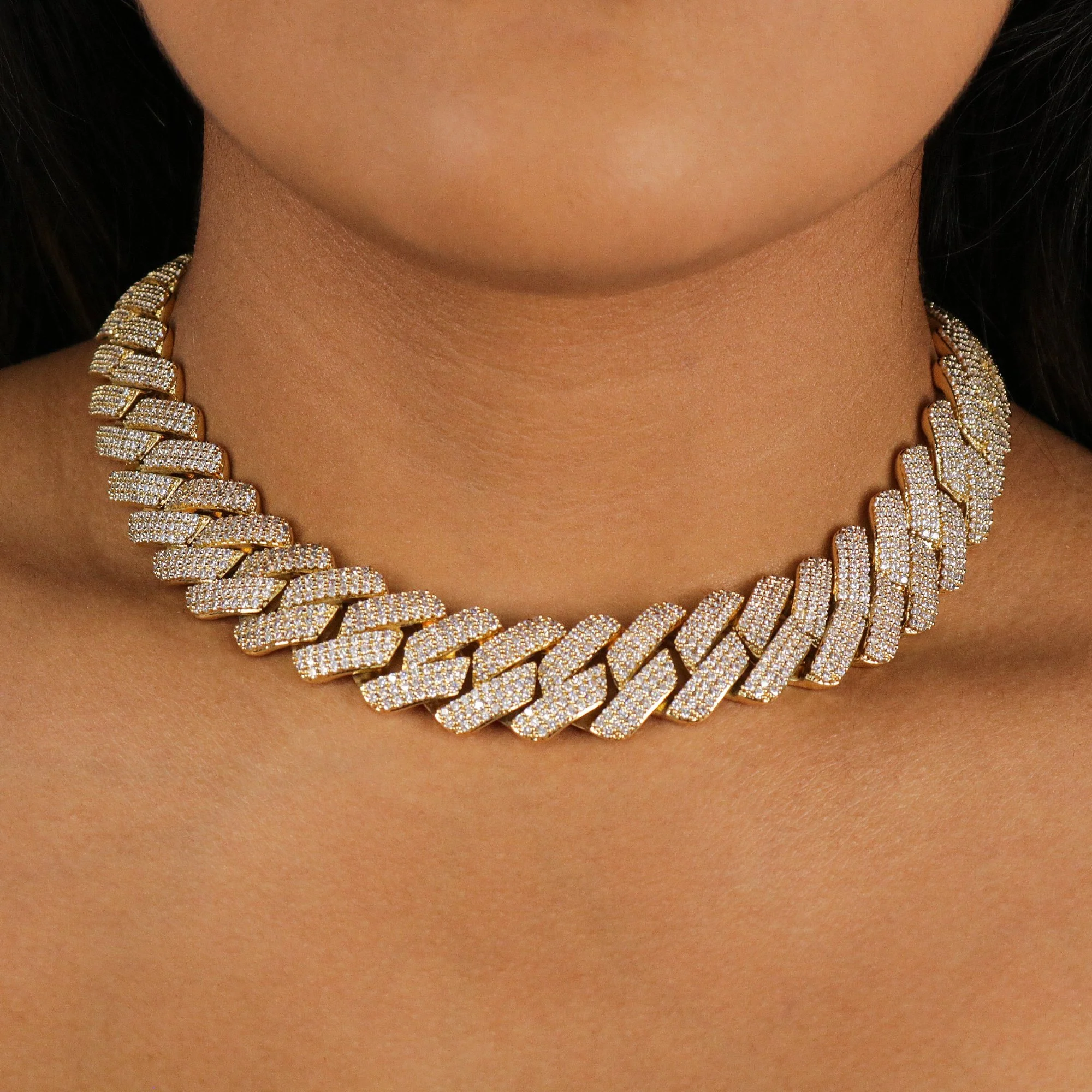19mm Diamond Prong Link Cuban Necklace - Gold - Image 4