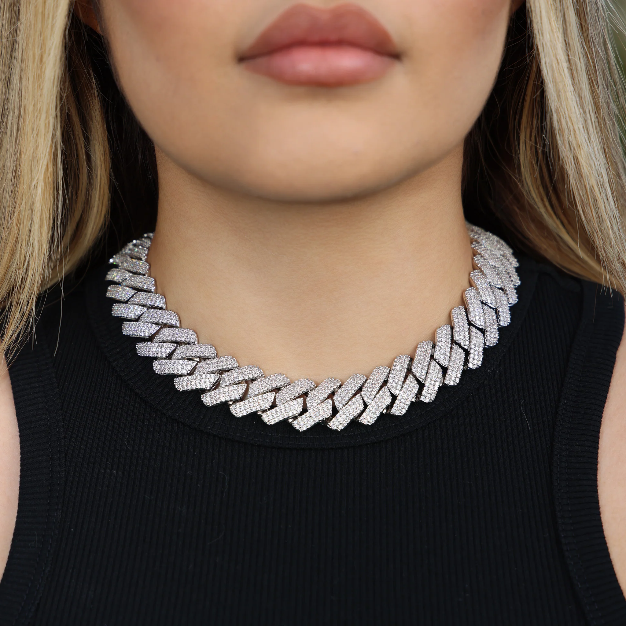 19mm Diamond Prong Link Cuban Necklace - White Gold - Image 3