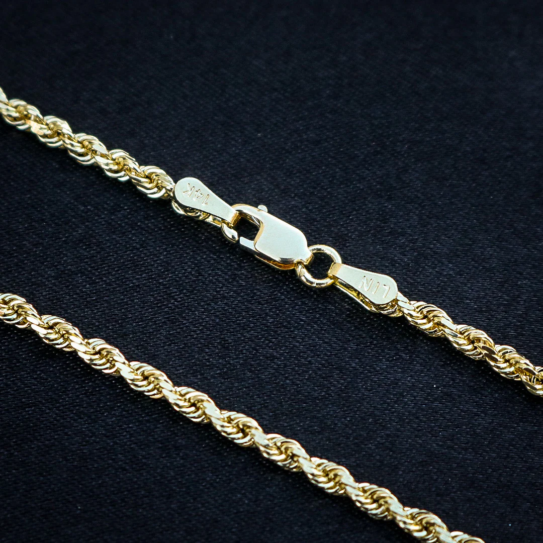 2.5mm Solid Diamond Cut Rope Chain - 10k Gold - Image 3