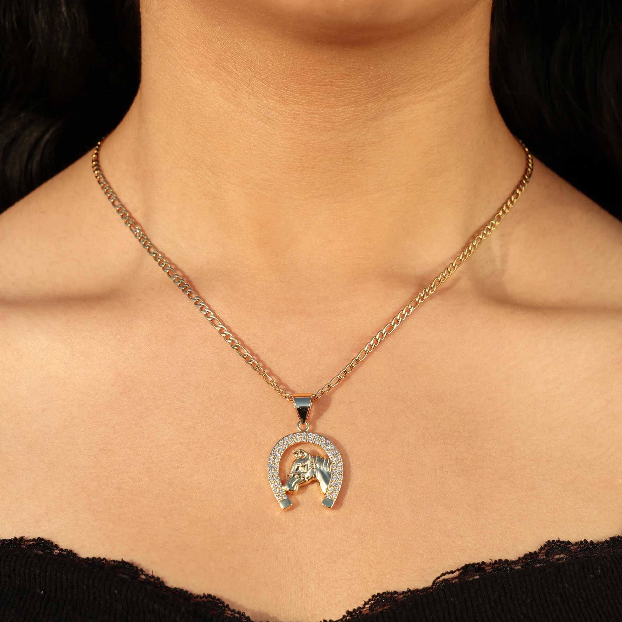 Icy Horseshoe Necklace - Gold - Image 2