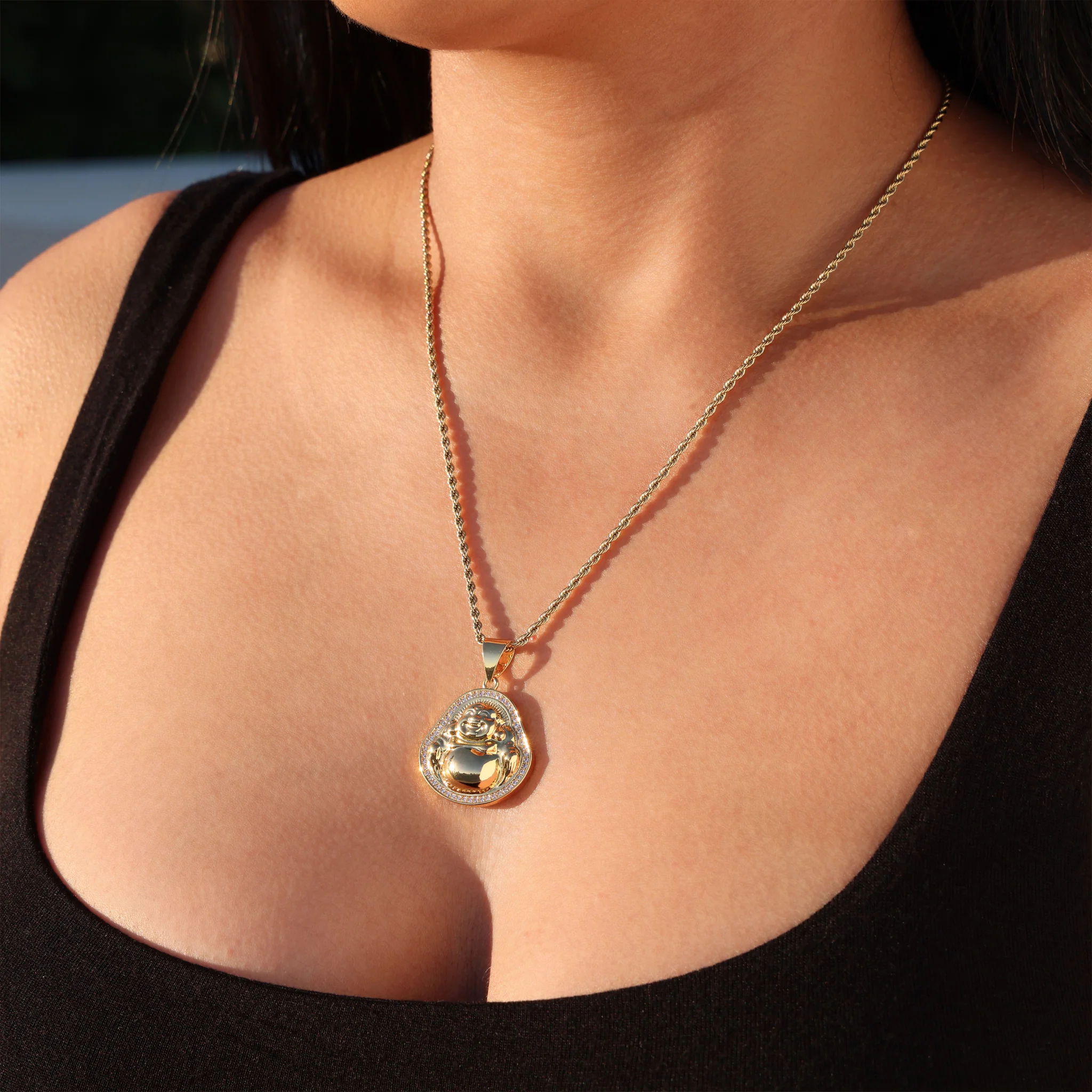 Icy Buddha Necklace - Gold - Image 3