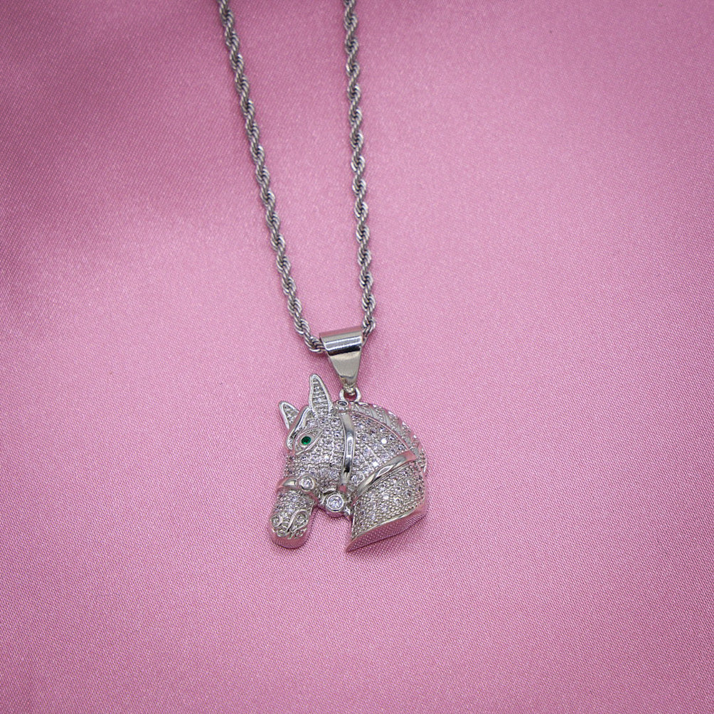 Icy Horse Head Necklace - White Gold - Image 2
