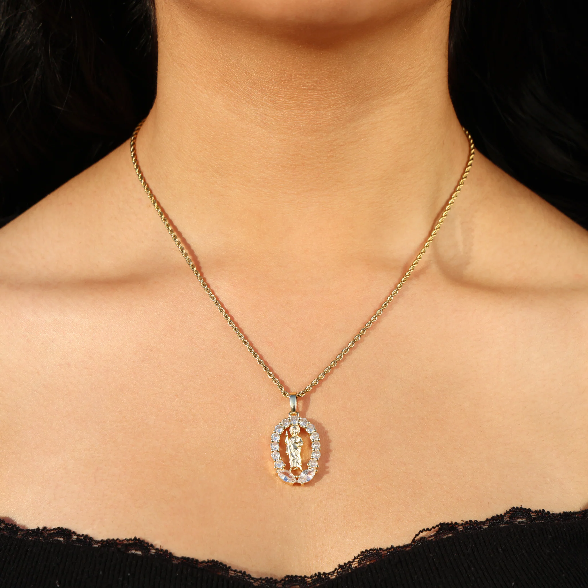 San Judas Gemstone Necklace - Gold - Image 2
