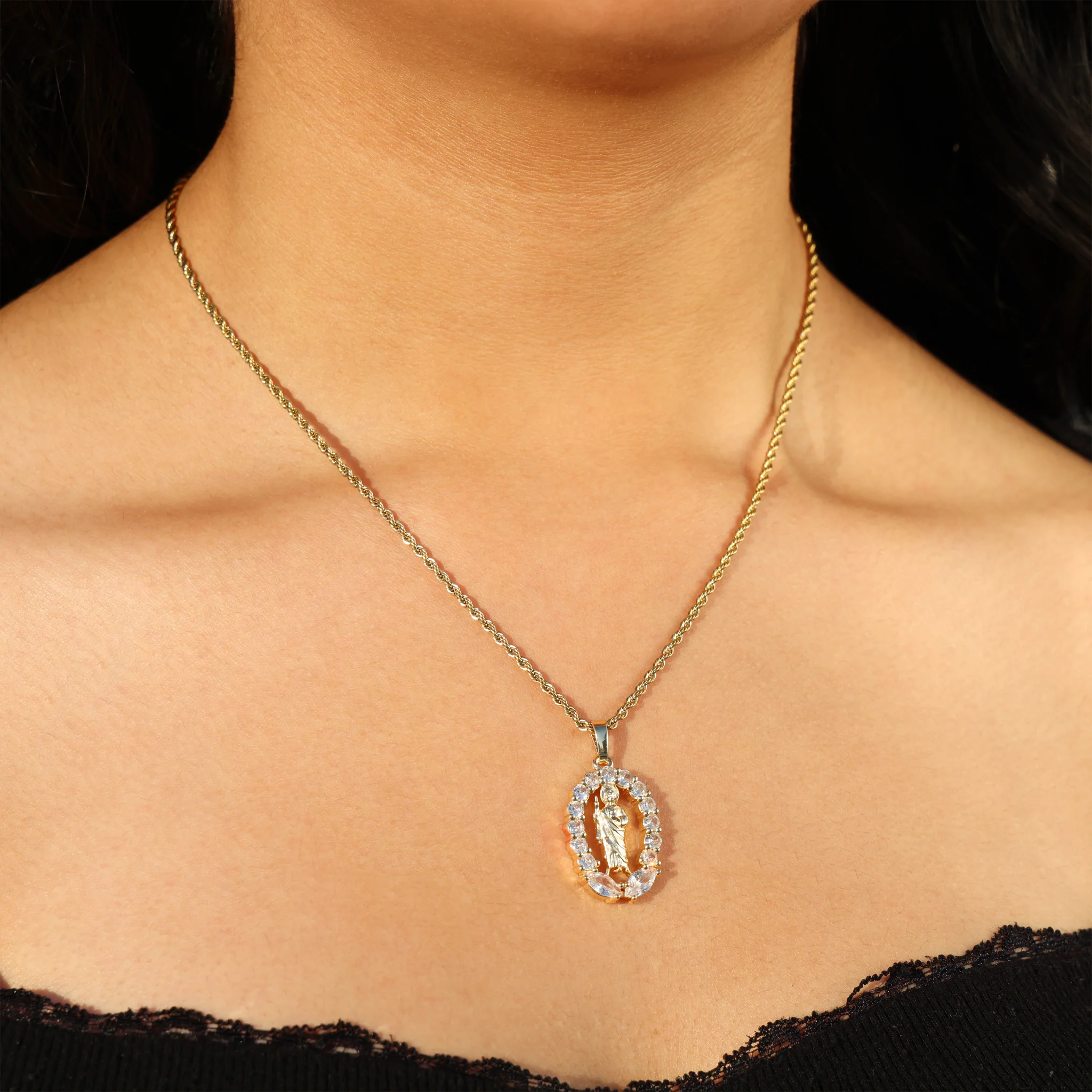 San Judas Gemstone Necklace - Gold - Image 3