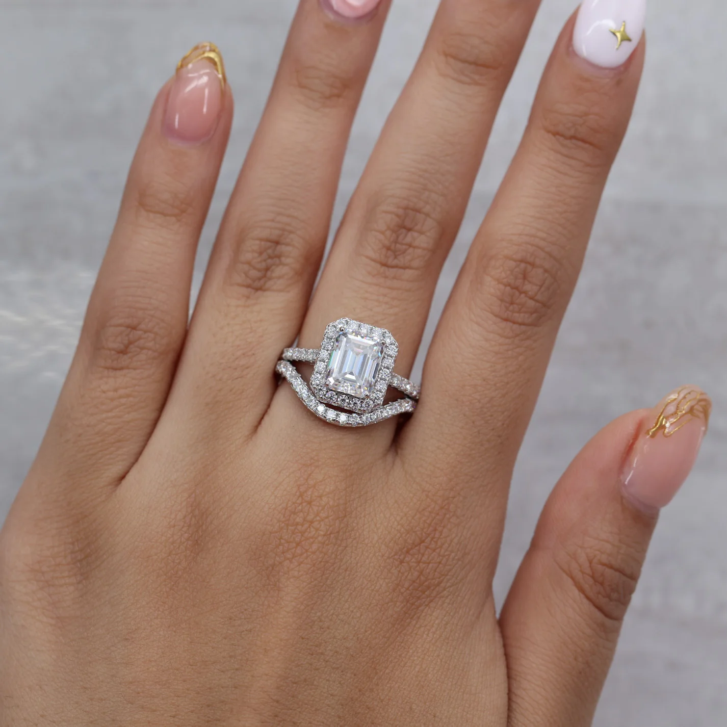 3ct Moissanite Emerald Cut Halo Ring - 925 Silver - Image 3