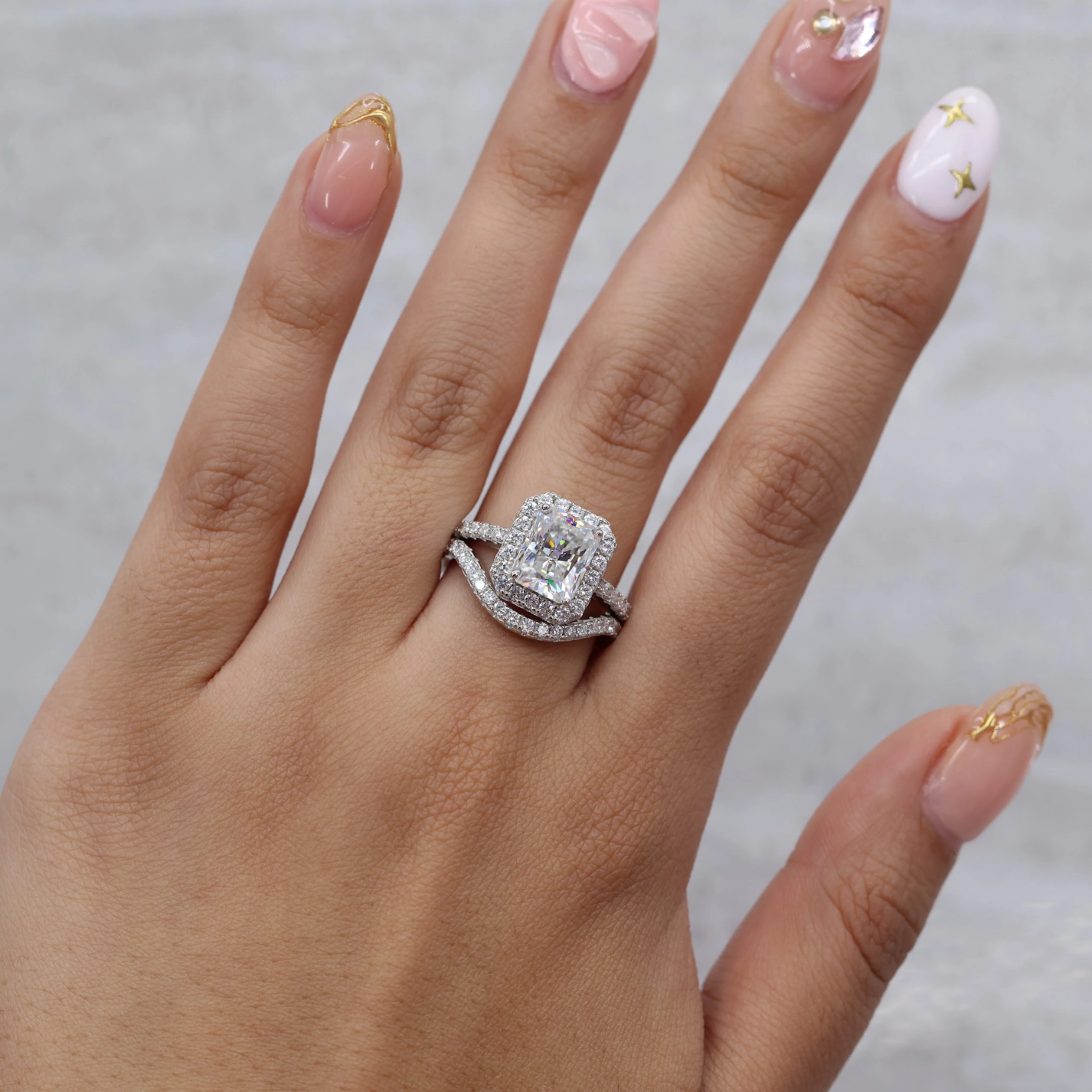 3ct Moissanite Radiant Cut Halo Ring - 925 Silver - Image 4