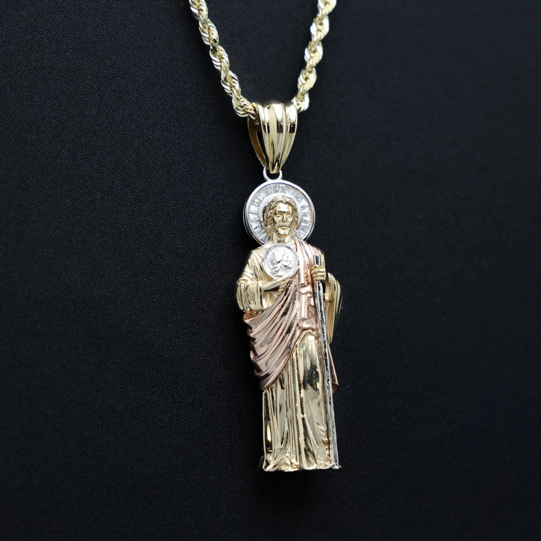 3D San Judas 3-Tone Pendant - 14k Gold - Image 3