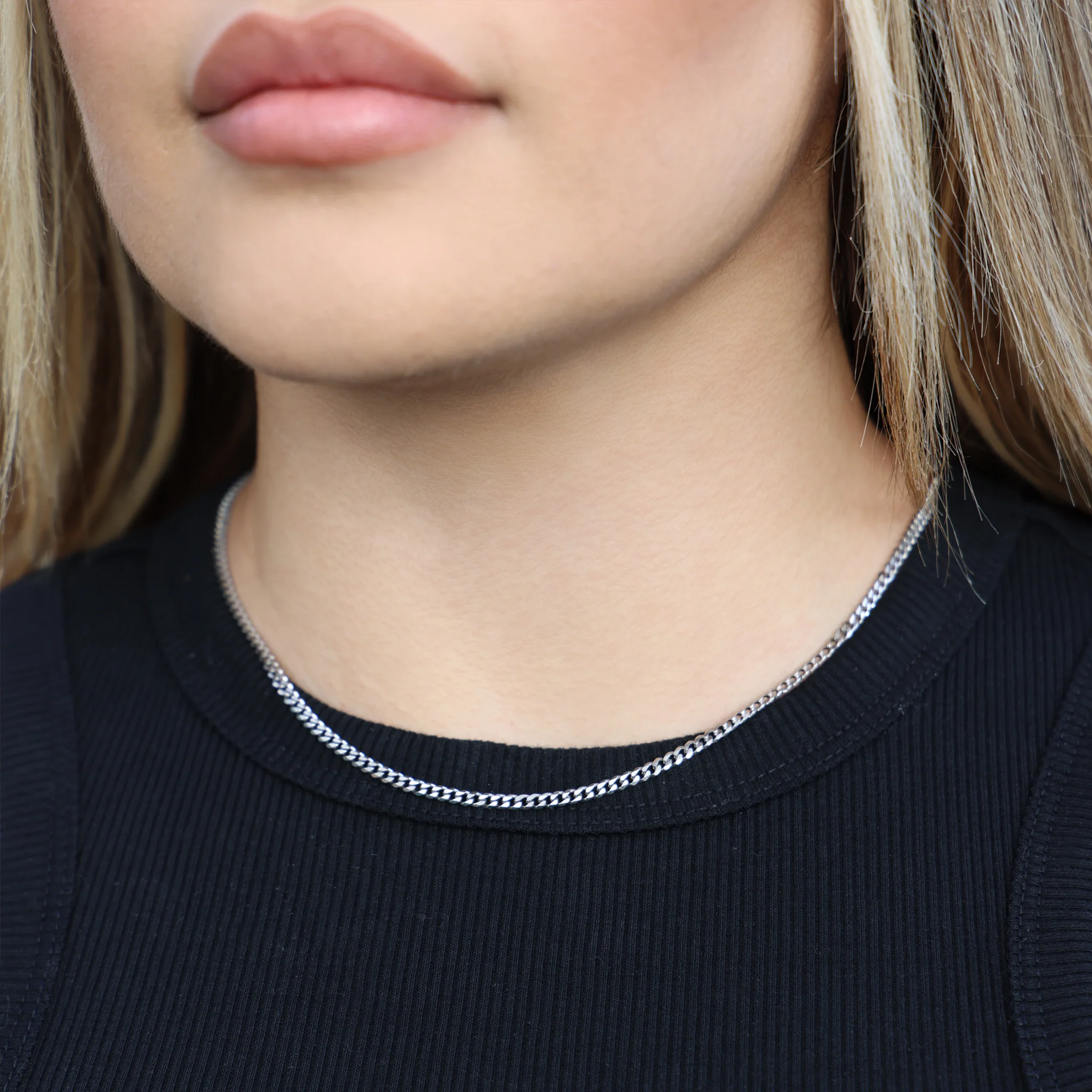 3mm Cuban Curb Necklace - Stainless - Image 3