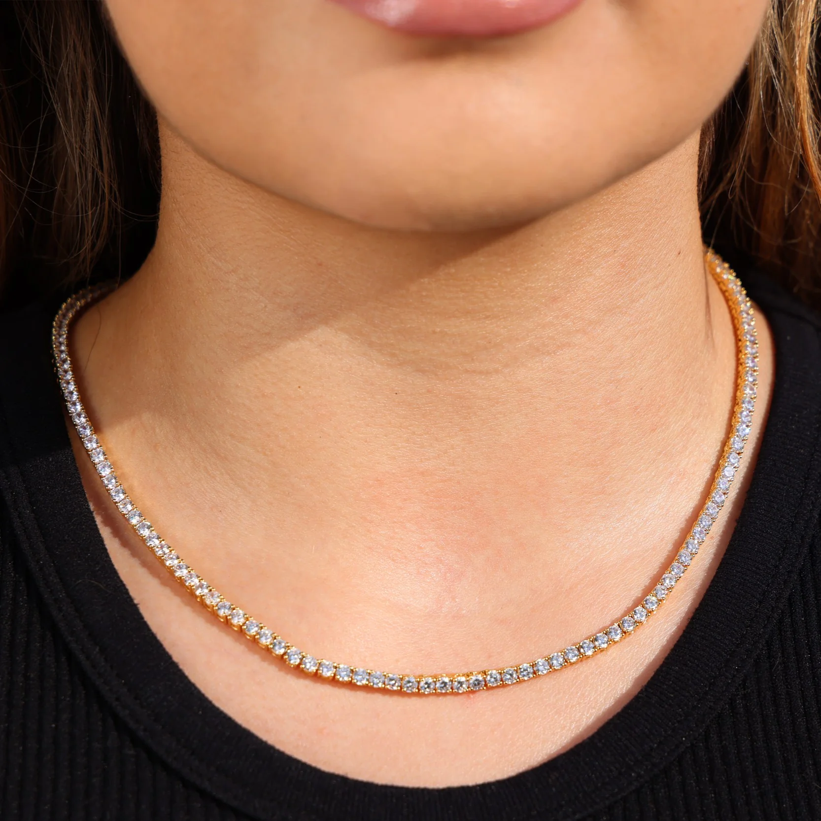 3mm Tennis Necklace - Gold - Image 2