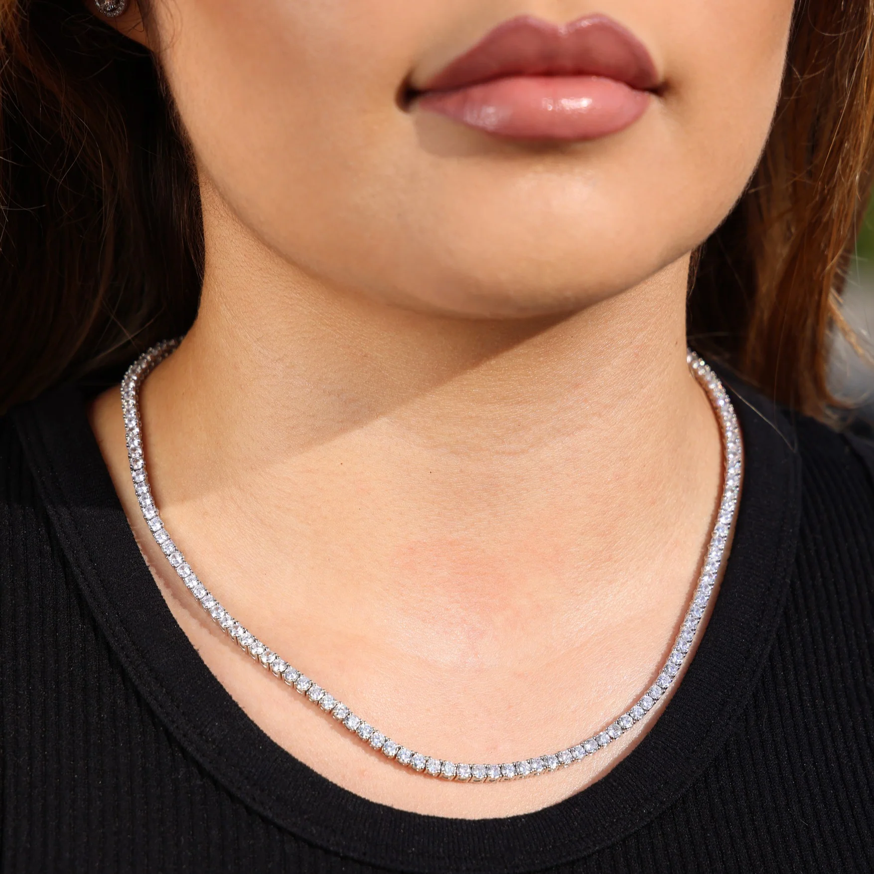 3mm Tennis Necklace - White Gold - Image 2