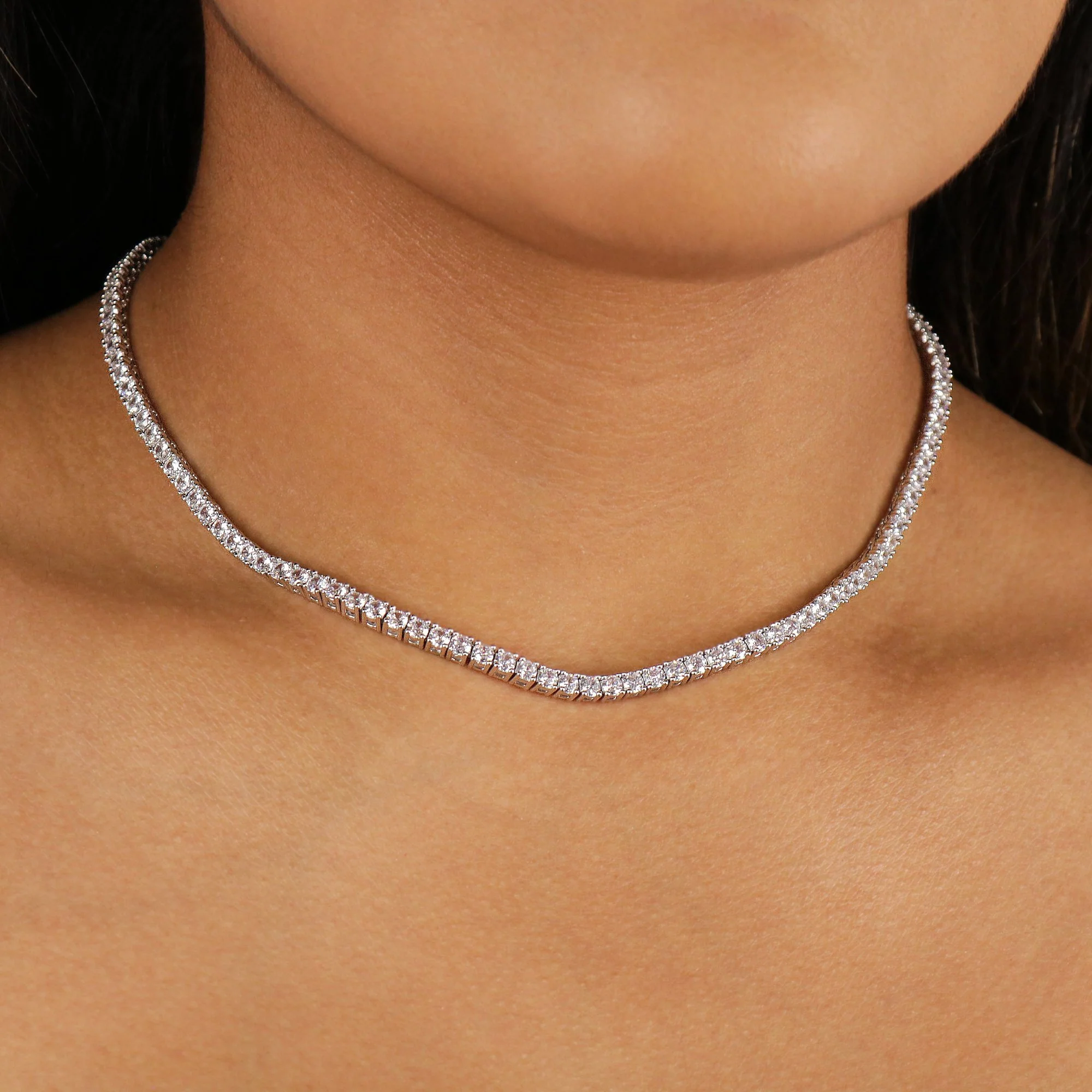 3mm Tennis Necklace - White Gold - Image 3