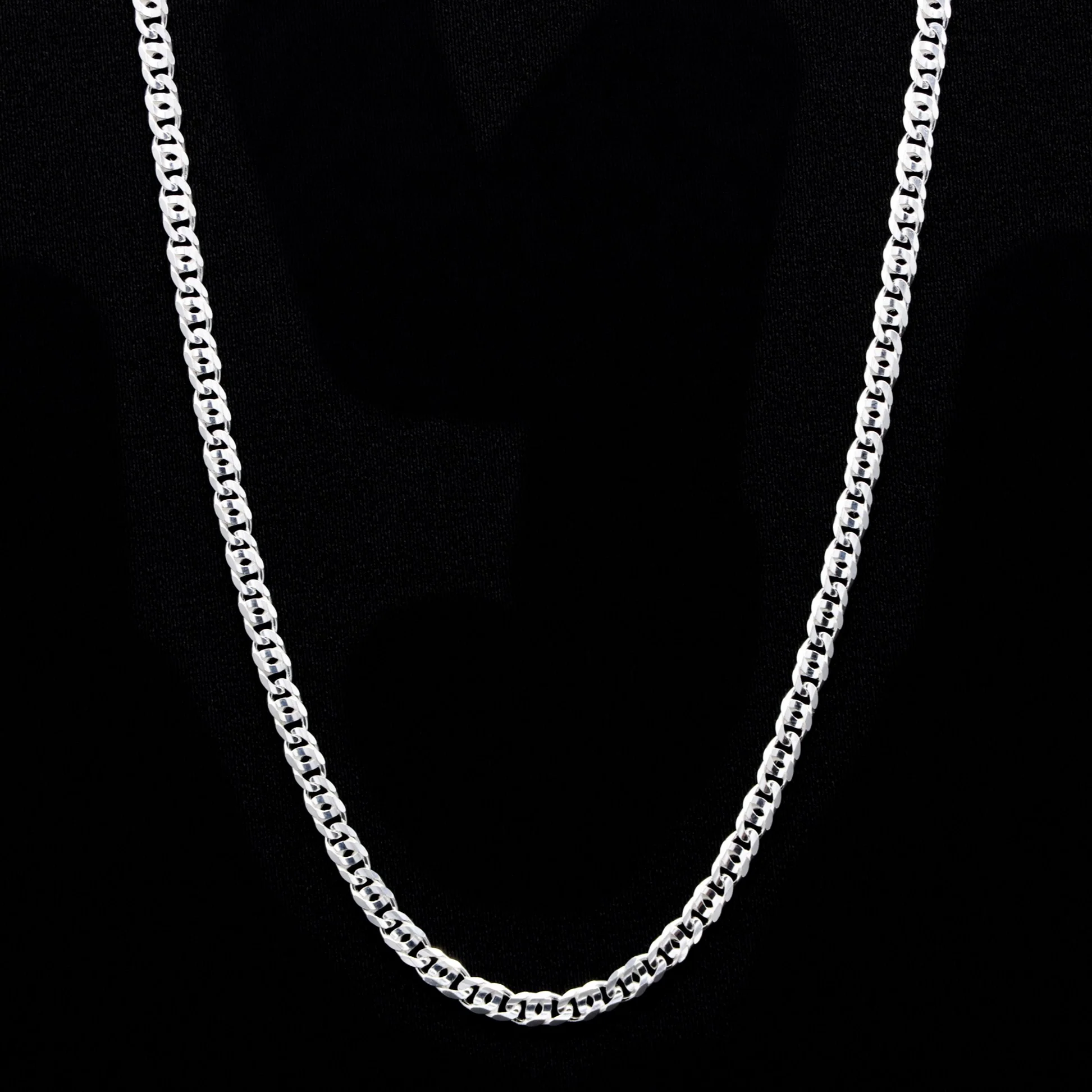 4mm Bird Eye Diamond Cut Curb Chain - 925 Silver