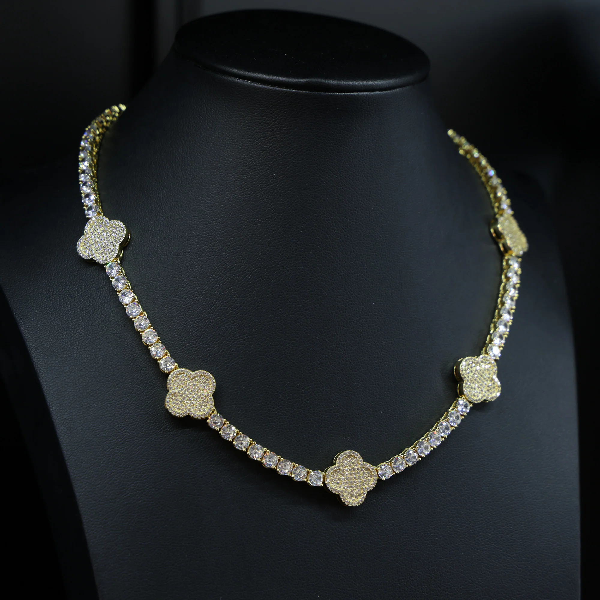 4mm Clover Tennis Necklace - Gold - Image 5