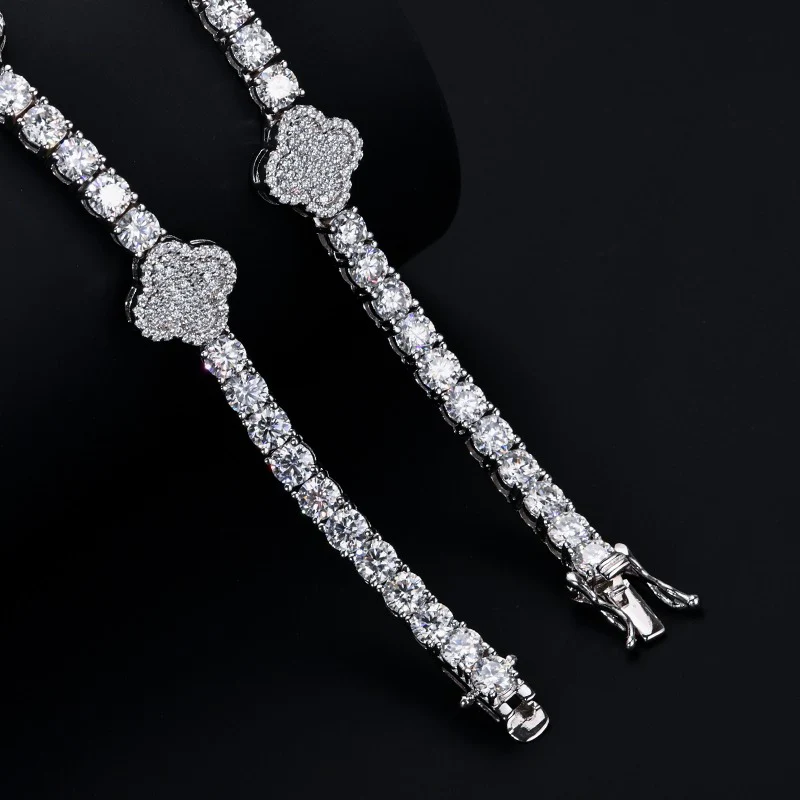 4mm Moissanite Clover Tennis Necklace - 925 Silver - Image 5