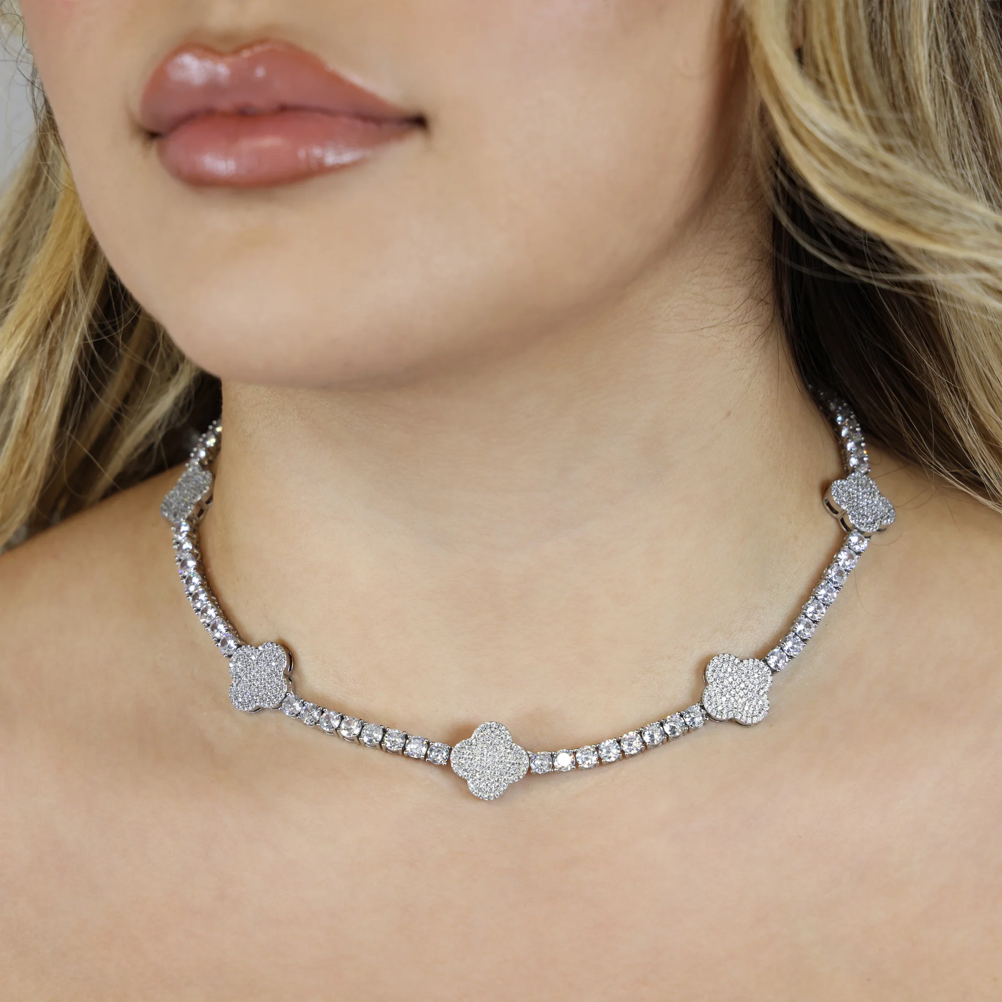 4mm Moissanite Clover Tennis Necklace + Bracelet Bundle - 925 Silver - Image 3