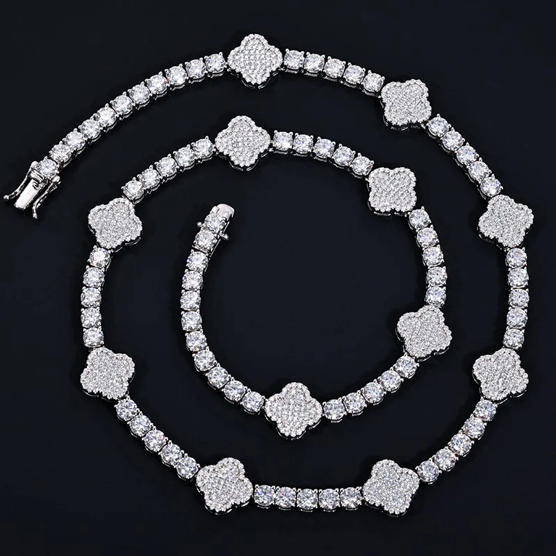 4mm Moissanite Clover Tennis Necklace + Bracelet Bundle - 925 Silver - Image 4