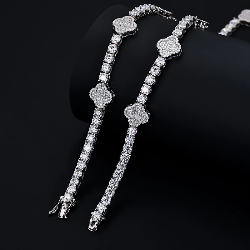 4mm Moissanite Clover Tennis Necklace + Bracelet Bundle - 925 Silver - Image 5
